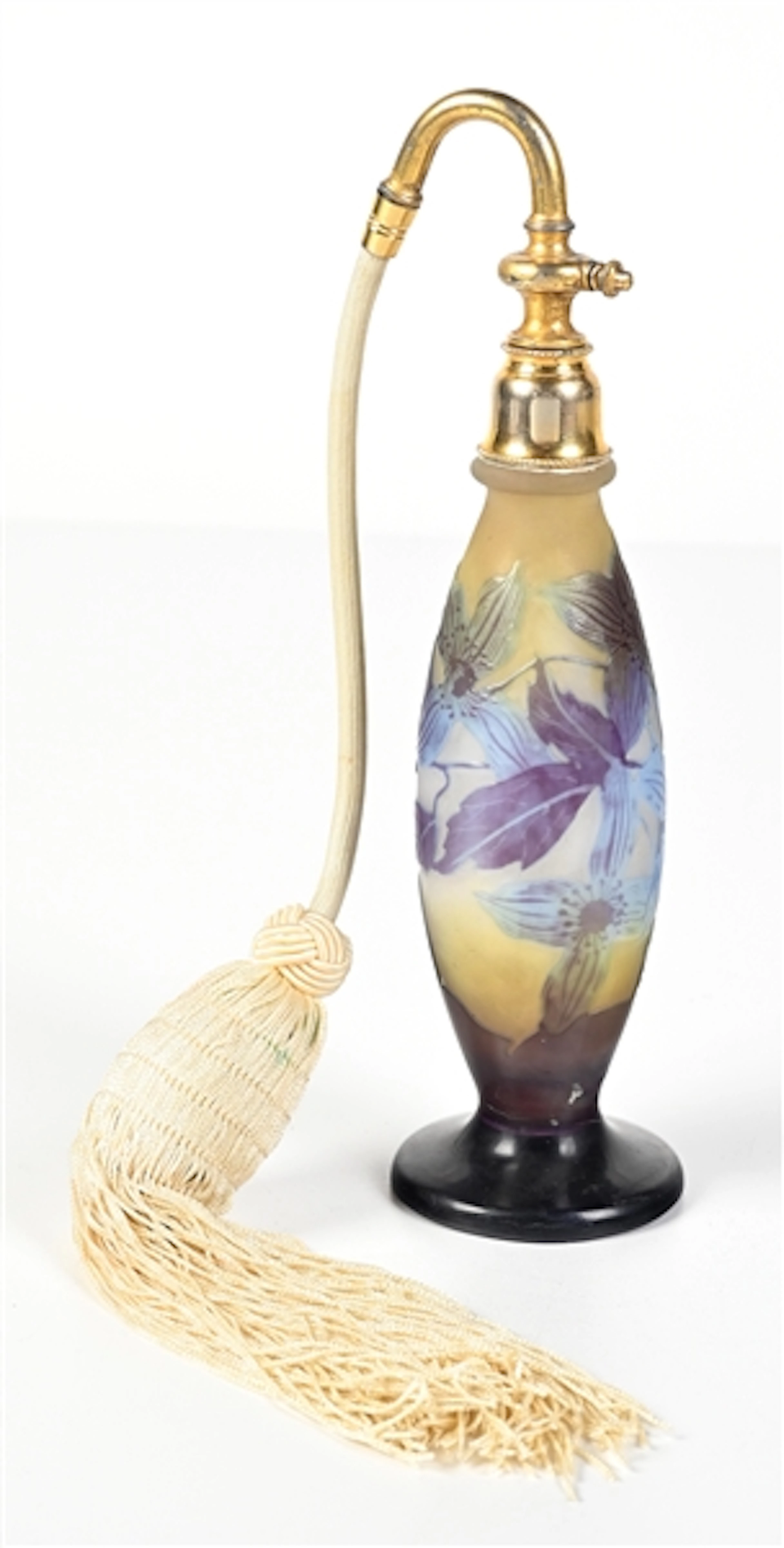 EMILIE GALLE YELLOW AND PURPLE FLORAL PERFUME WITH ATOMIZER