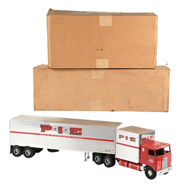 LOT OF 2: FRED THOMPSON SMITH MILLER P.I.E. SEMI TRUCK AND TRAILER W/BOXES
