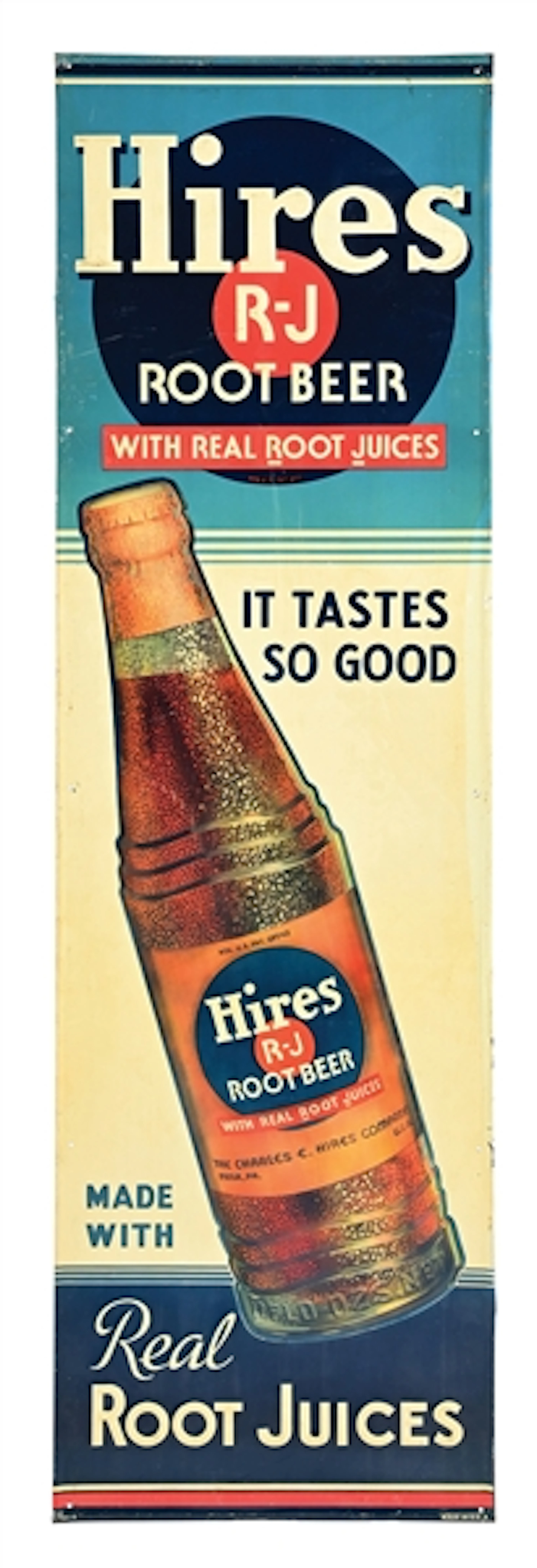 HIRES R-J ROOT BEER EMBOSSED TIN SIGN