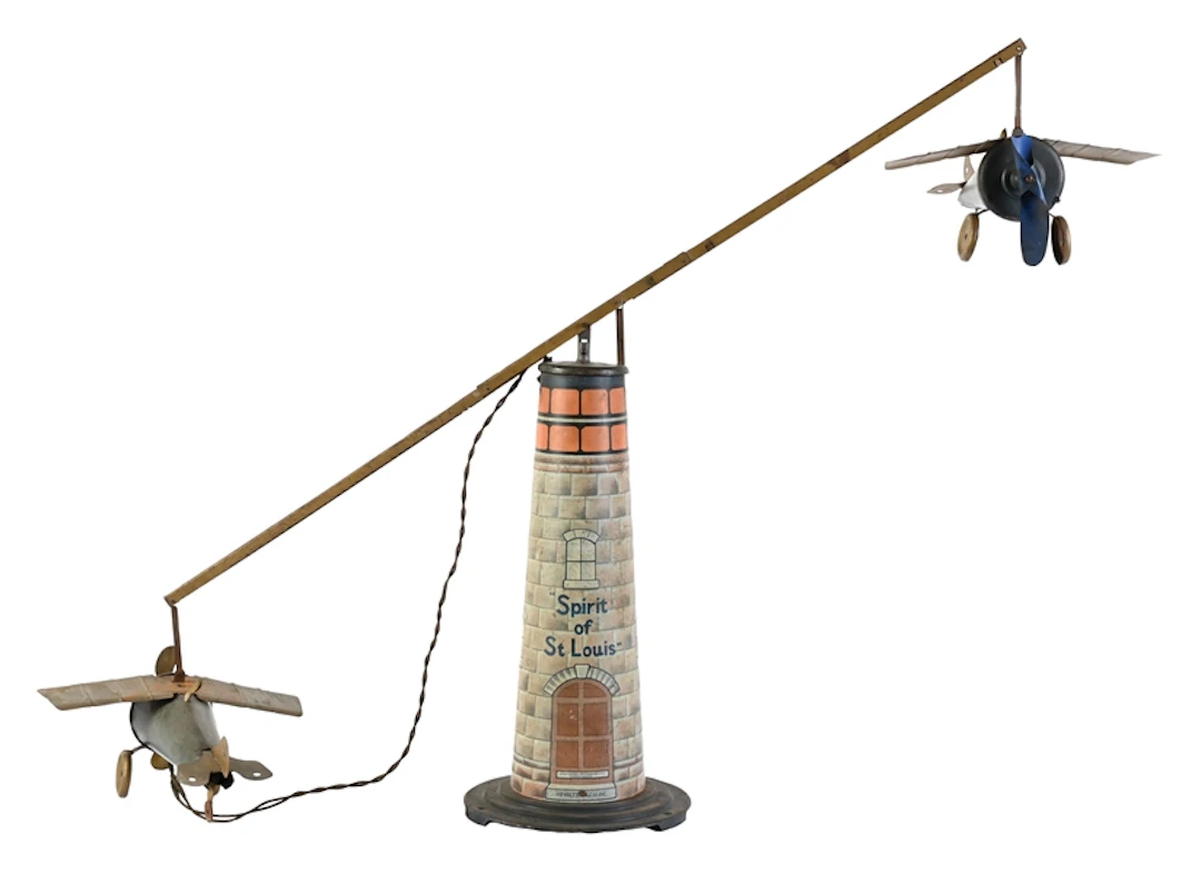 UNITED ELECTRICAL MFG. CO. "SPIRIT OF ST. LOUIS" TIN TOWER W/ TWO PLANES
