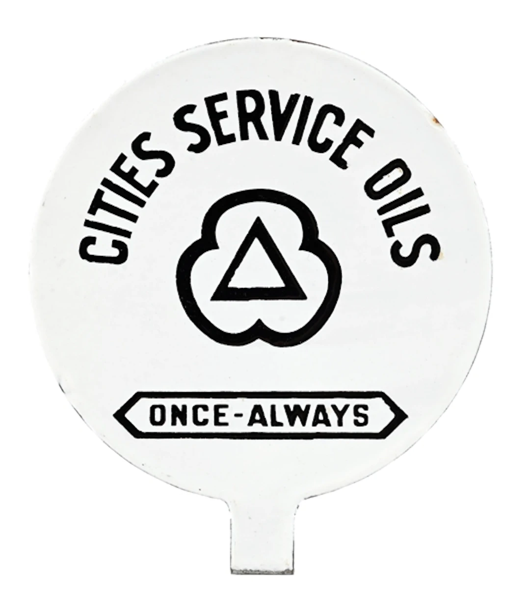 OUTSTANDING CITIES SERVICE OILS ONCE-ALWAYS PORCELAIN LUBSTER PADDLE SIGN