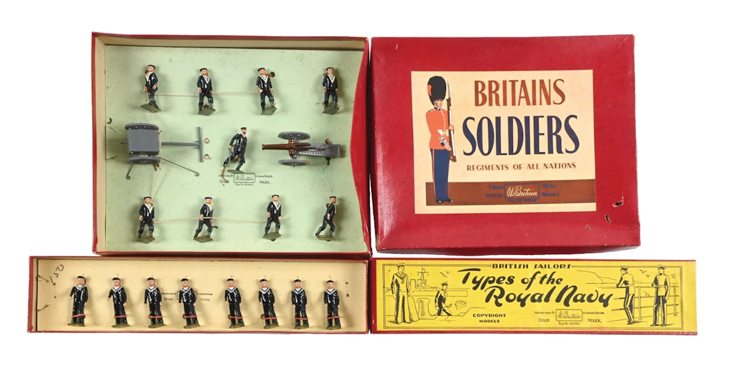 LOT OF 2: W. BRITAIN LANDING PARTY WITH GUN NO. 79 & BRITISH SAILORS