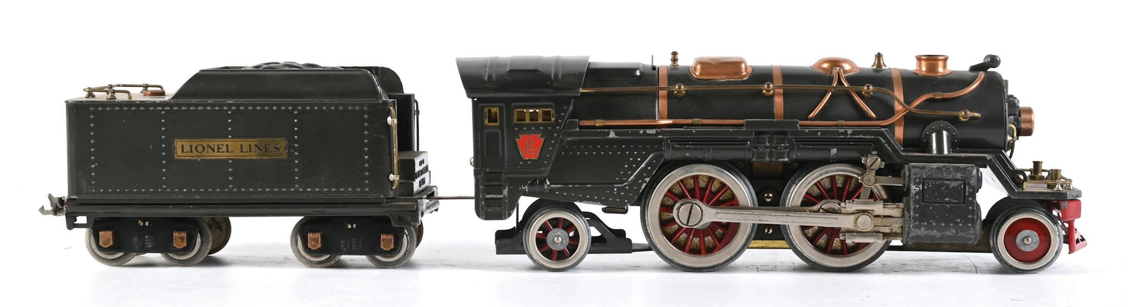 PRE-WAR LIONEL STANDARD GA. NO. 385E STEAM LOCOMOTIVE AND TENDER