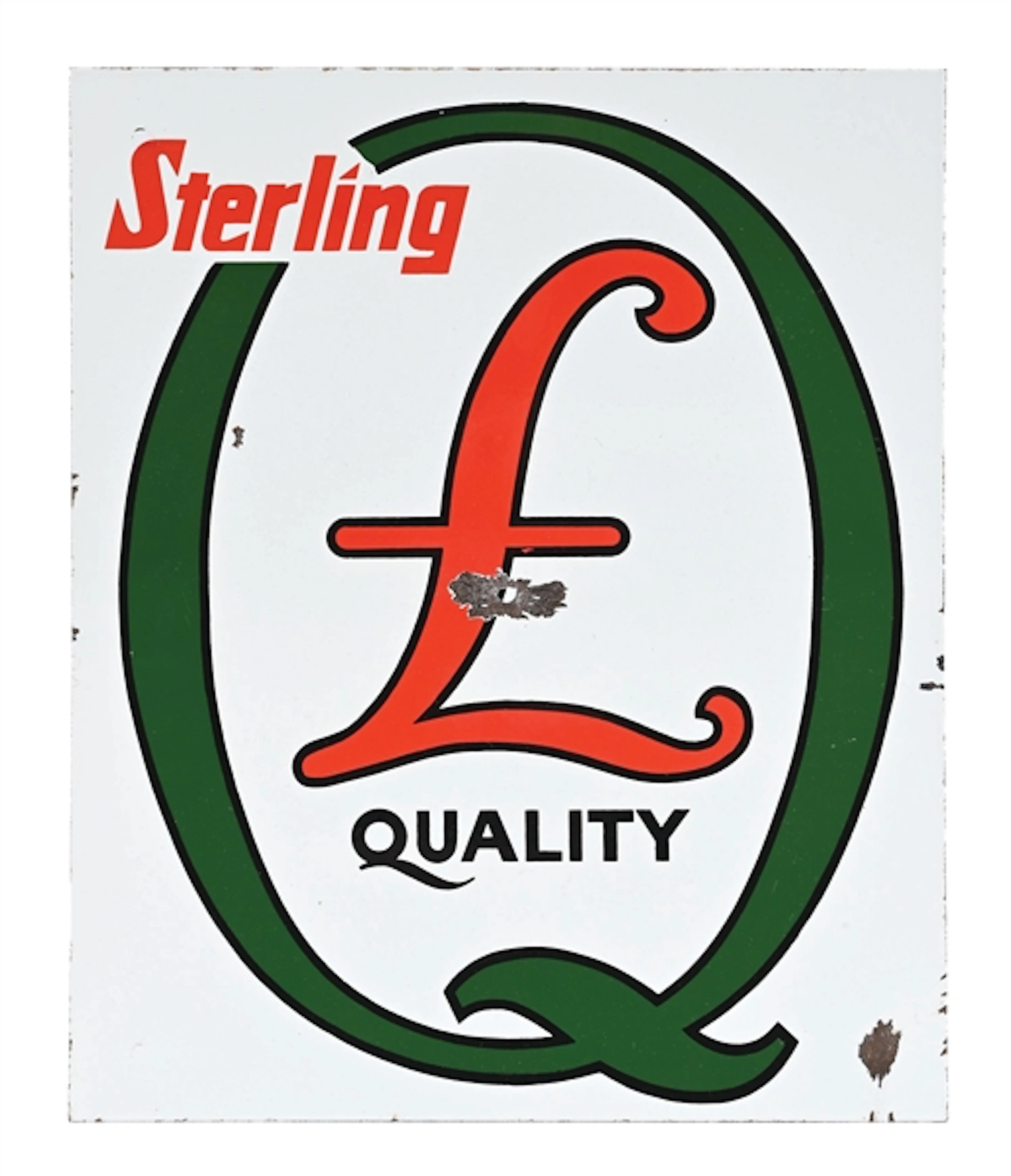 STERLING QUALITY GASOLINE PORCELAIN PUMP PLATE SIGN