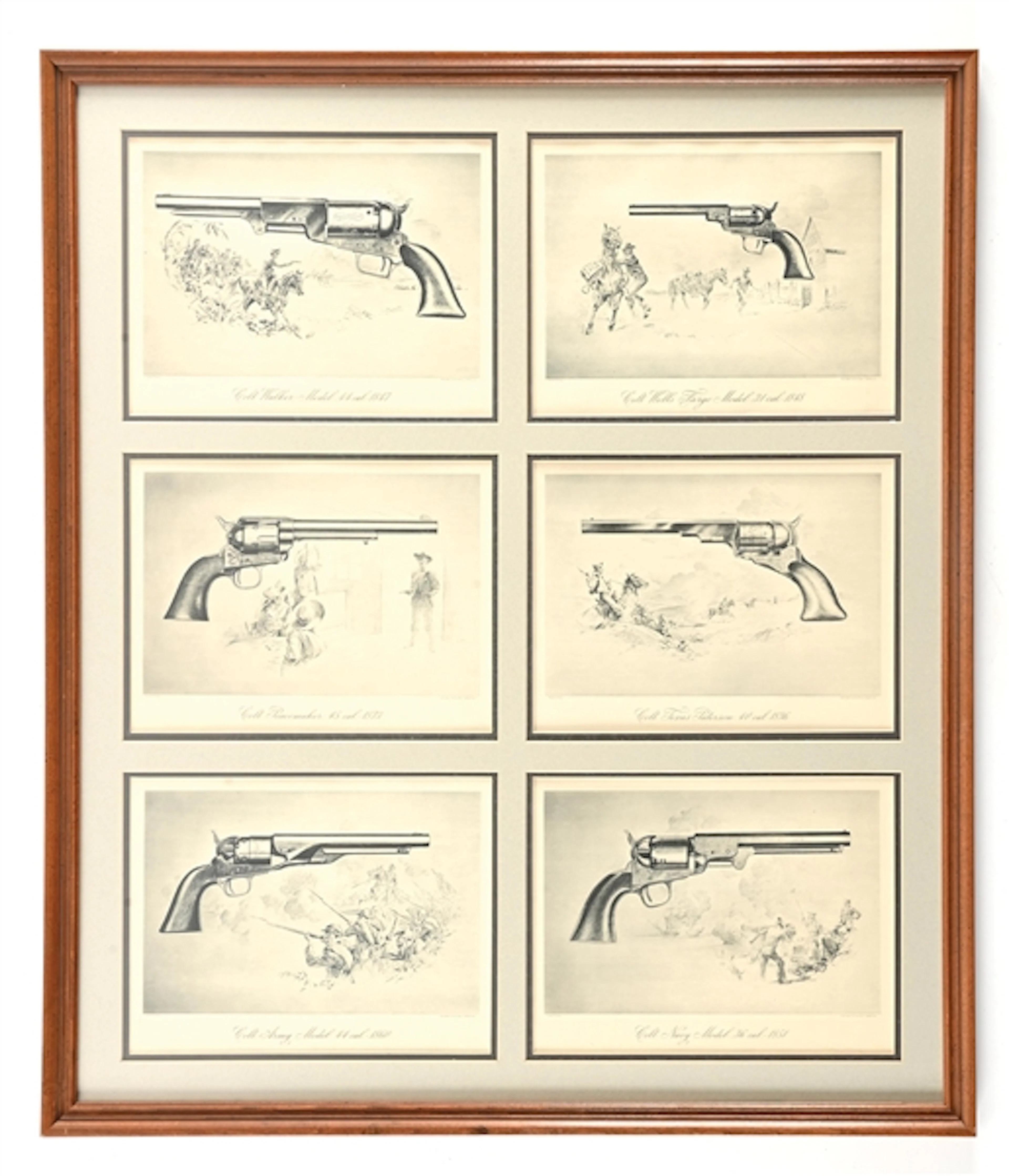 FRAMED COMPLETE SET OF (6) COLT REVOLVER PRINTS.