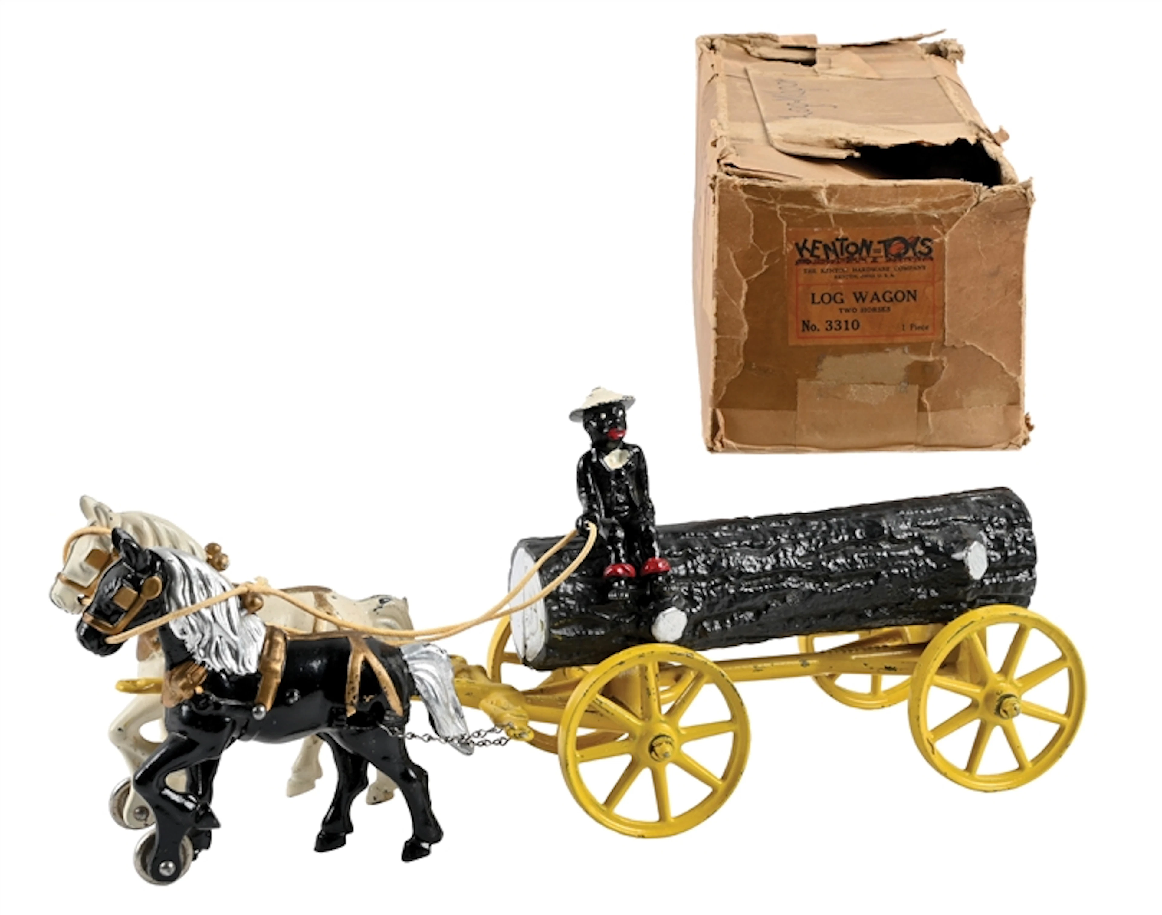 HUBLEY MFG. CO. CAST IRON HORSE DRAWN LOG WAGON W/ BOX