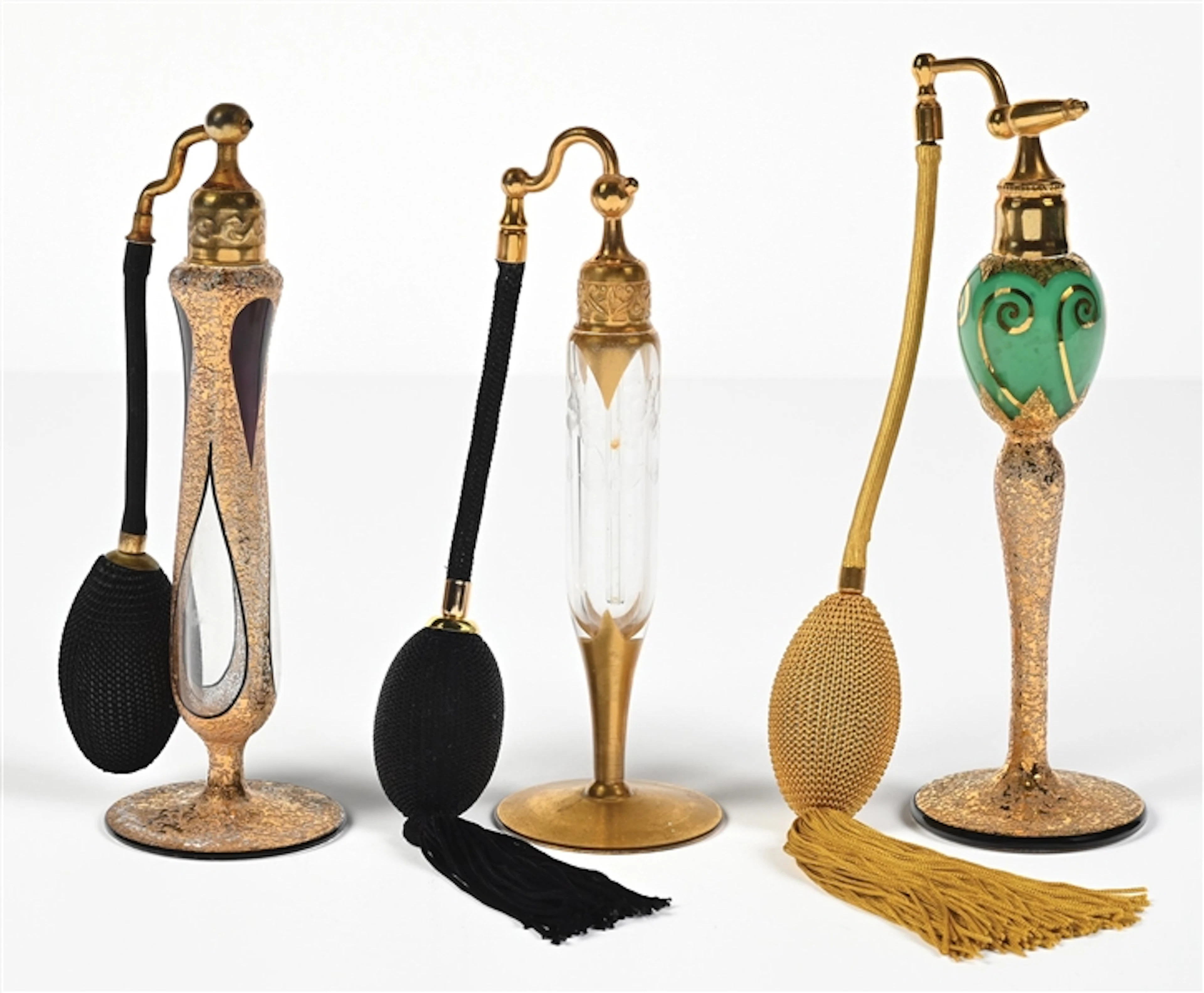 LOT OF 3: ART DECO DEVILBISS GOLD PERFUME ATOMIZERS