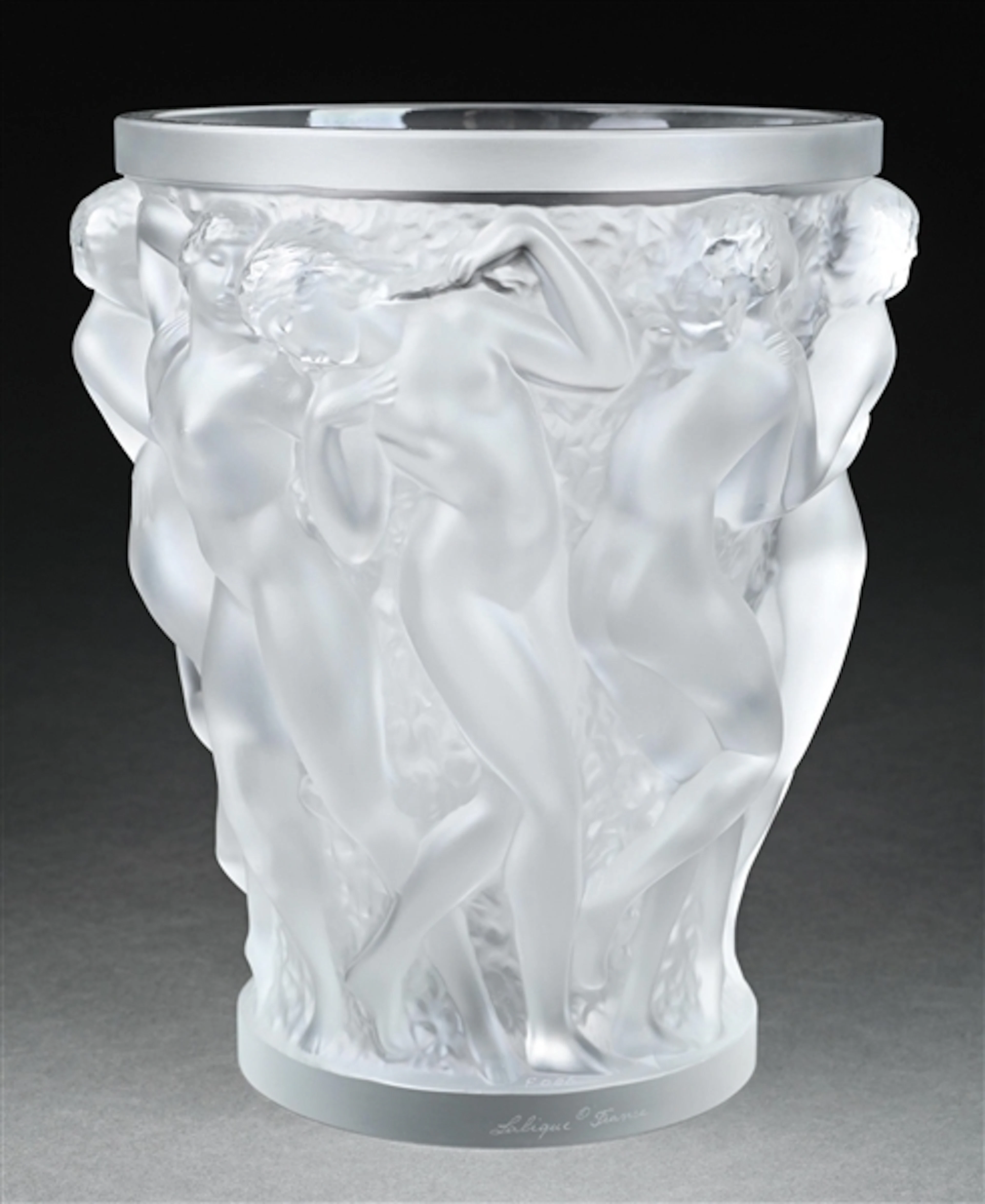 LARGE DELUXE LALIQUE NUDE BACCHANTES SCULPTURE VASE