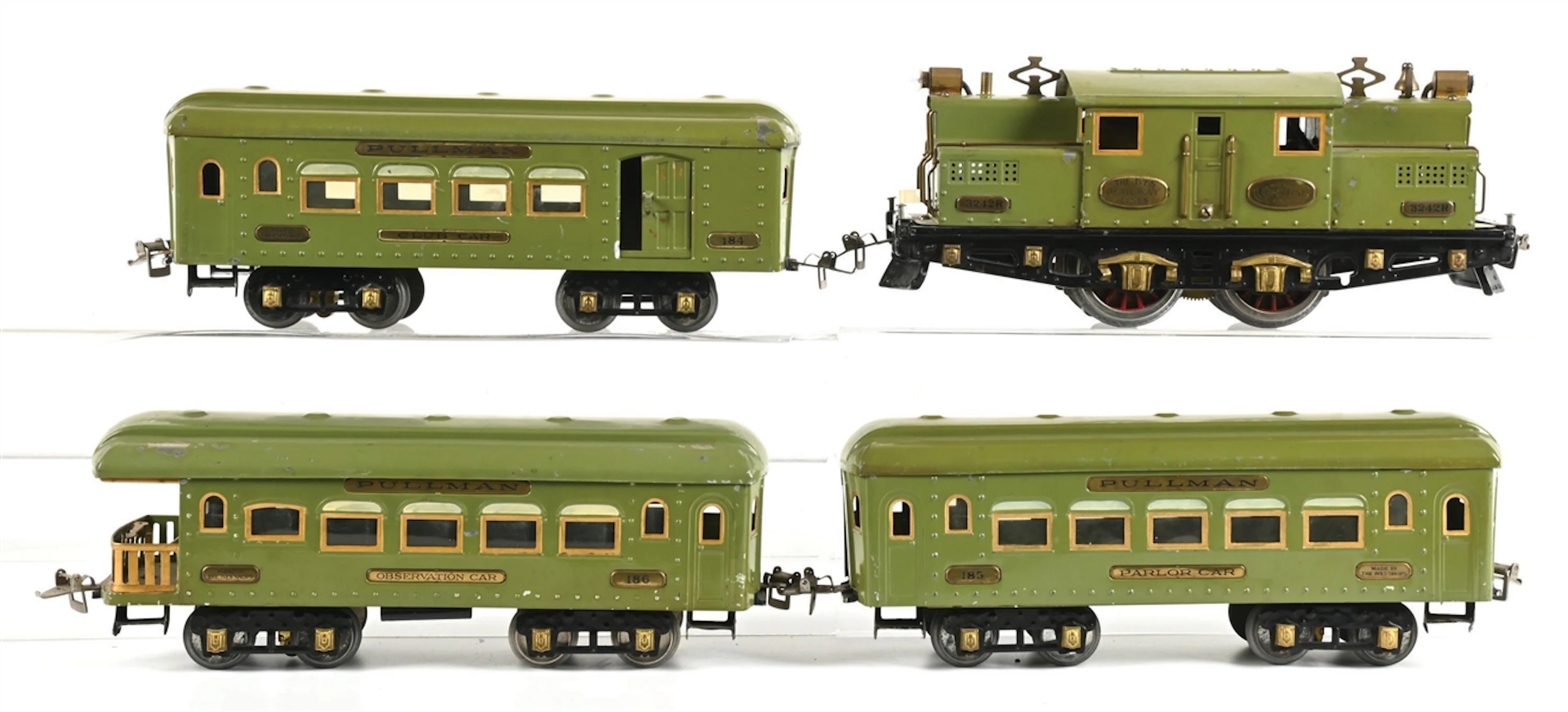 LOT OF 4: IVES 3242R LOCO W/ 3 PASSENGER CARS