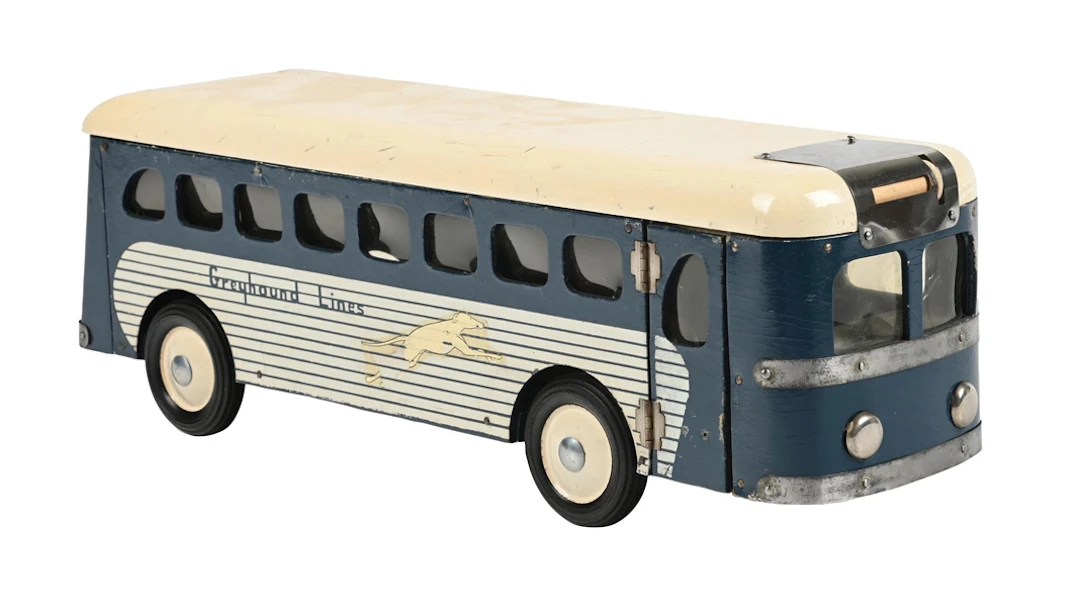 BUDDY L WOODEN WARTIME GREYHOUND LINES TOY BUS