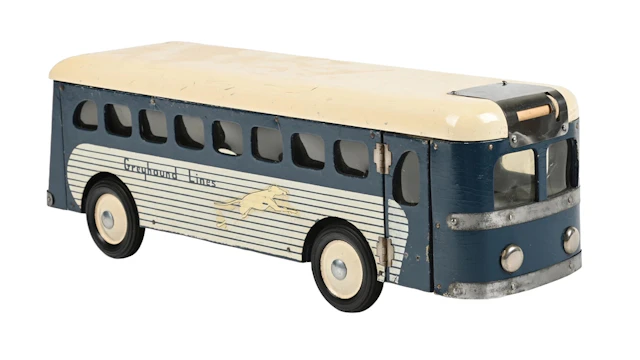 BUDDY L WOODEN WARTIME GREYHOUND LINES TOY BUS