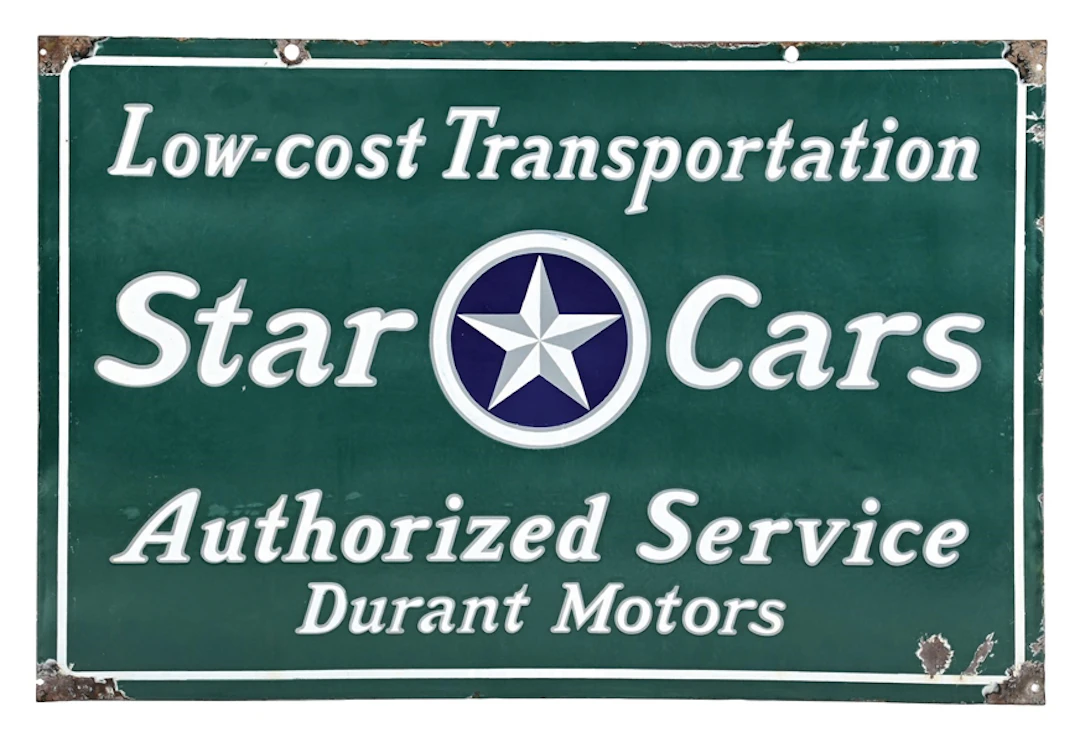 STAR CARS AUTHORIZED SERVICE DURANT MOTORS PORCELAIN SIGN