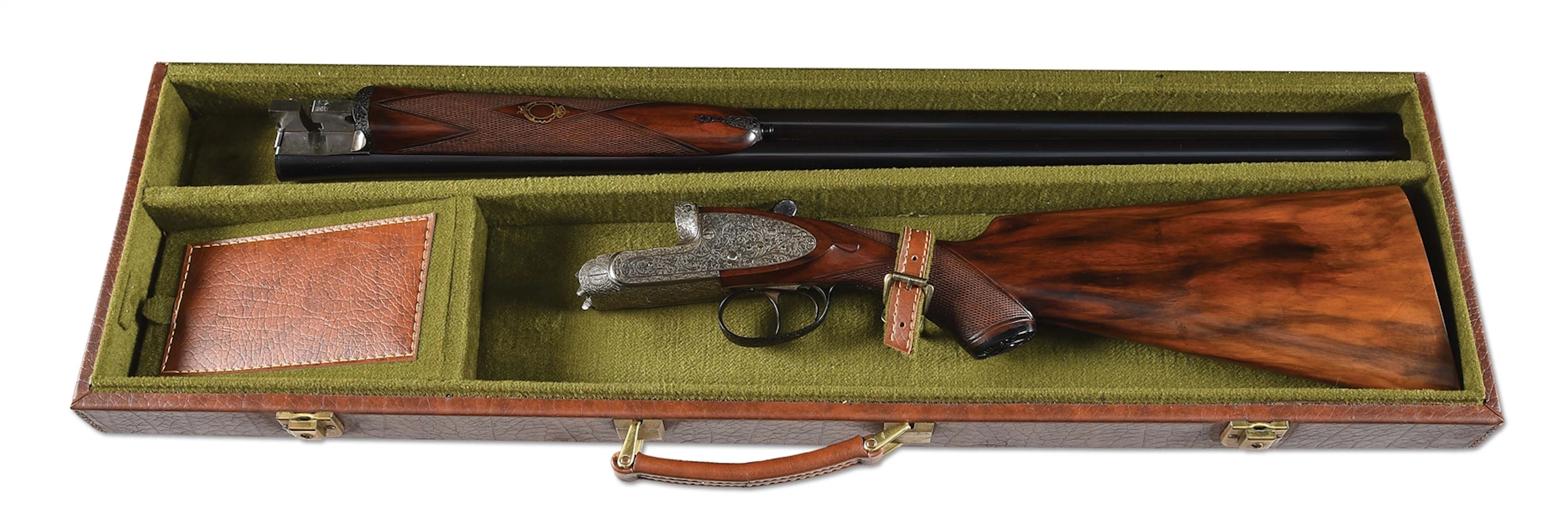 (M) ENGRAVED FRANCHI MONTE CARLO SIDE BY SIDE SHOTGUN WITH CASE.