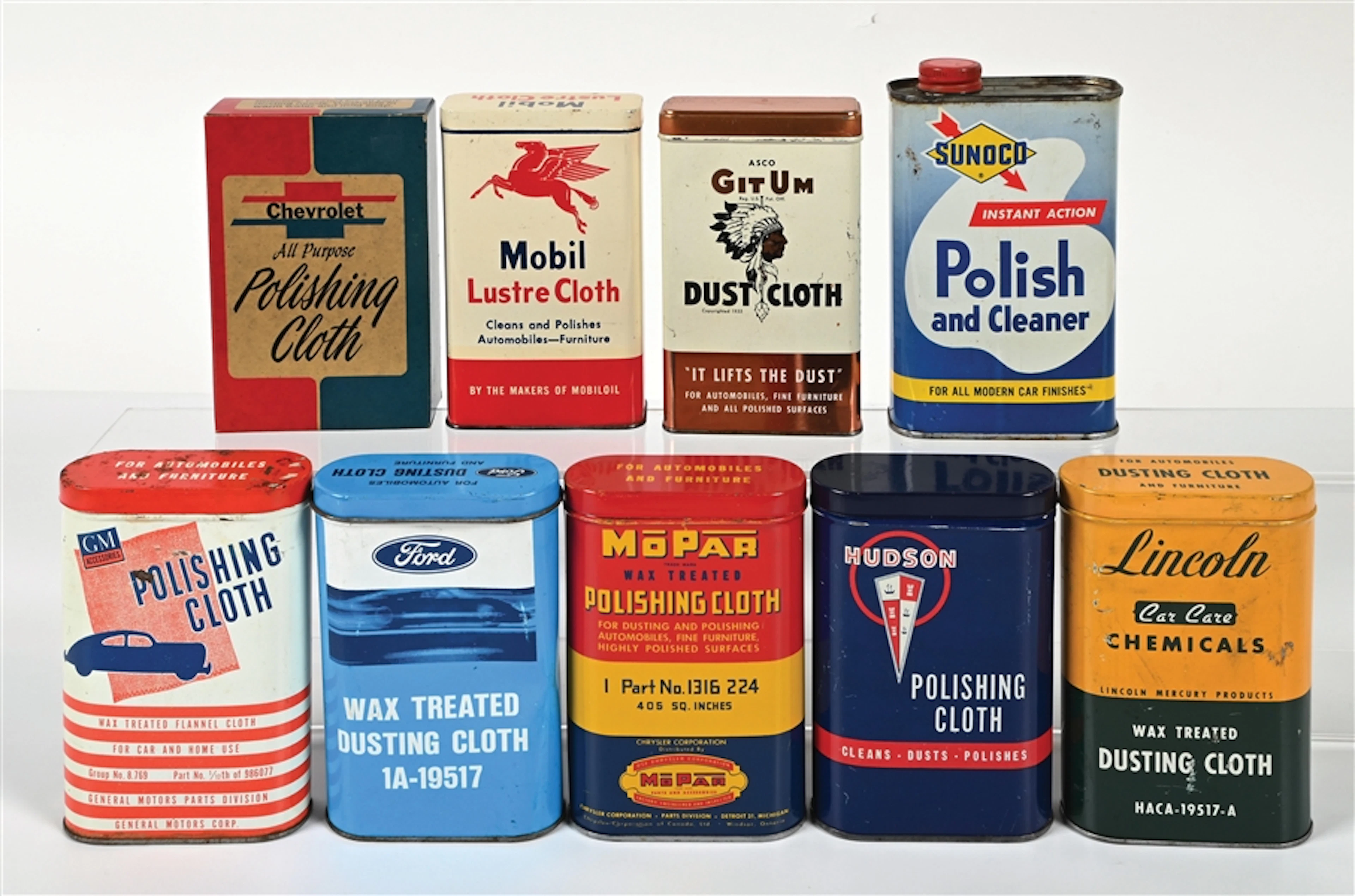 COLLECTION OF 9: SERVICE STATION POLISH & CLEANER CLOTH TIN CANS