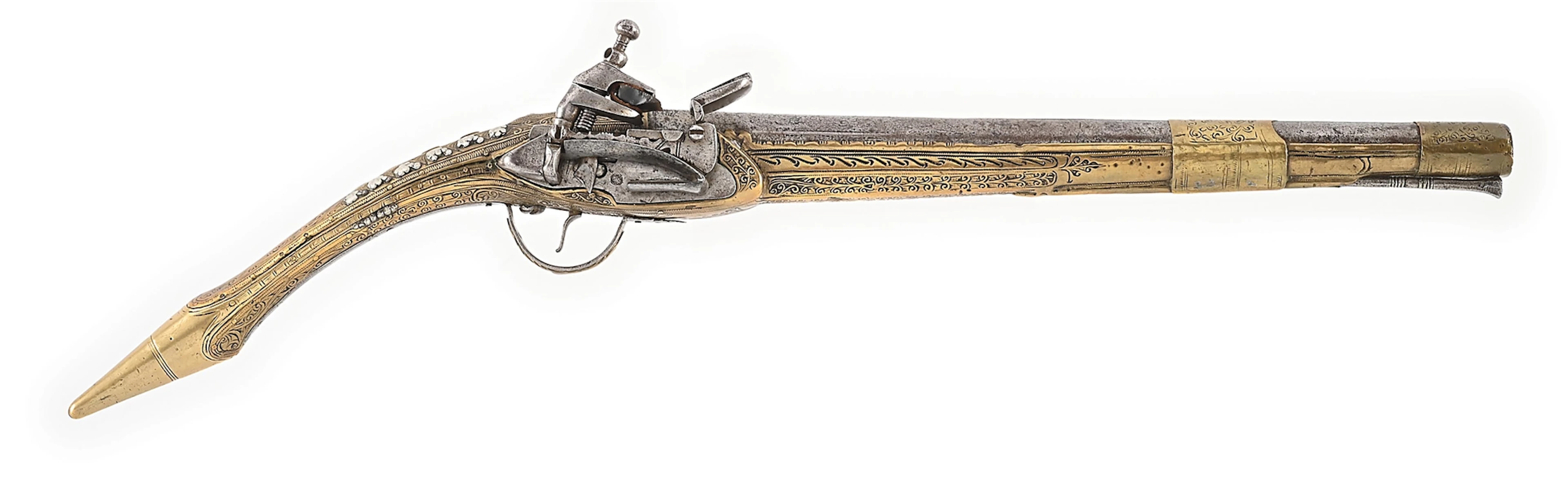 (A) BALKAN MIQUELET RATTAIL FLINTLOCK PISTOL.