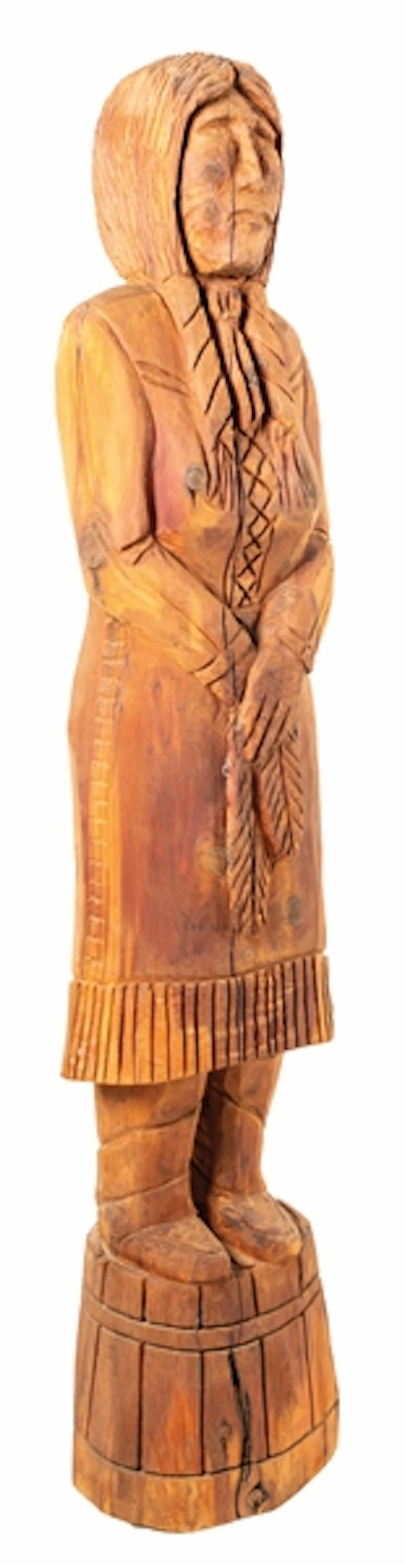 WOODEN SCULPTURE OF NATIVE AMERICAN WOMAN