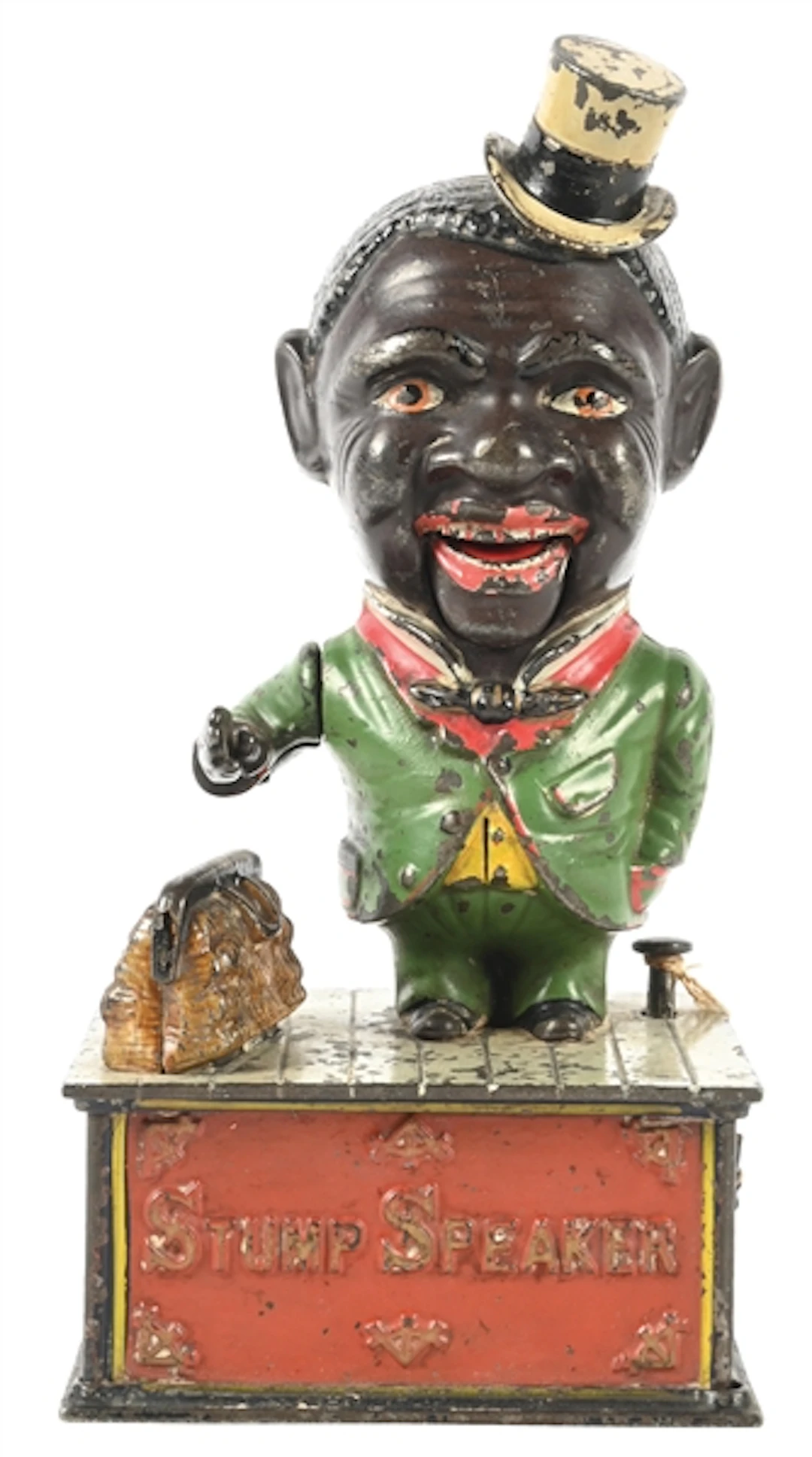 SHEPARD HARDWARE CO. STUMP SPEAKER CAST IRON MECHANICAL BANK