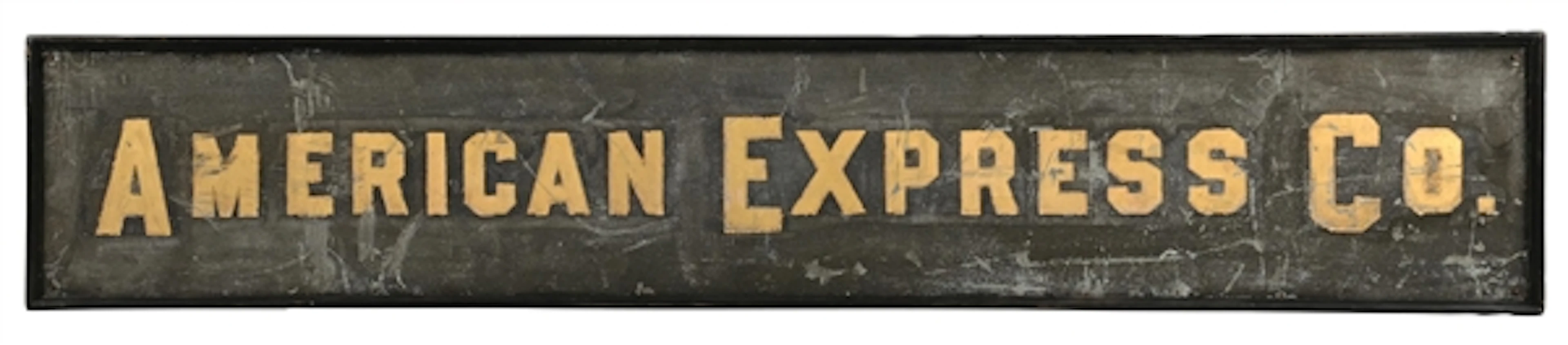 AMERICAN EXPRESS CO. SAND PAINTED TIN SIGN W/ WOOD FRAME.