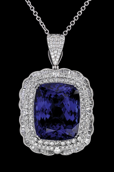PLATINUM 86CT TANZANITE & DIAMOND NECKLACE W/GIA REPORT