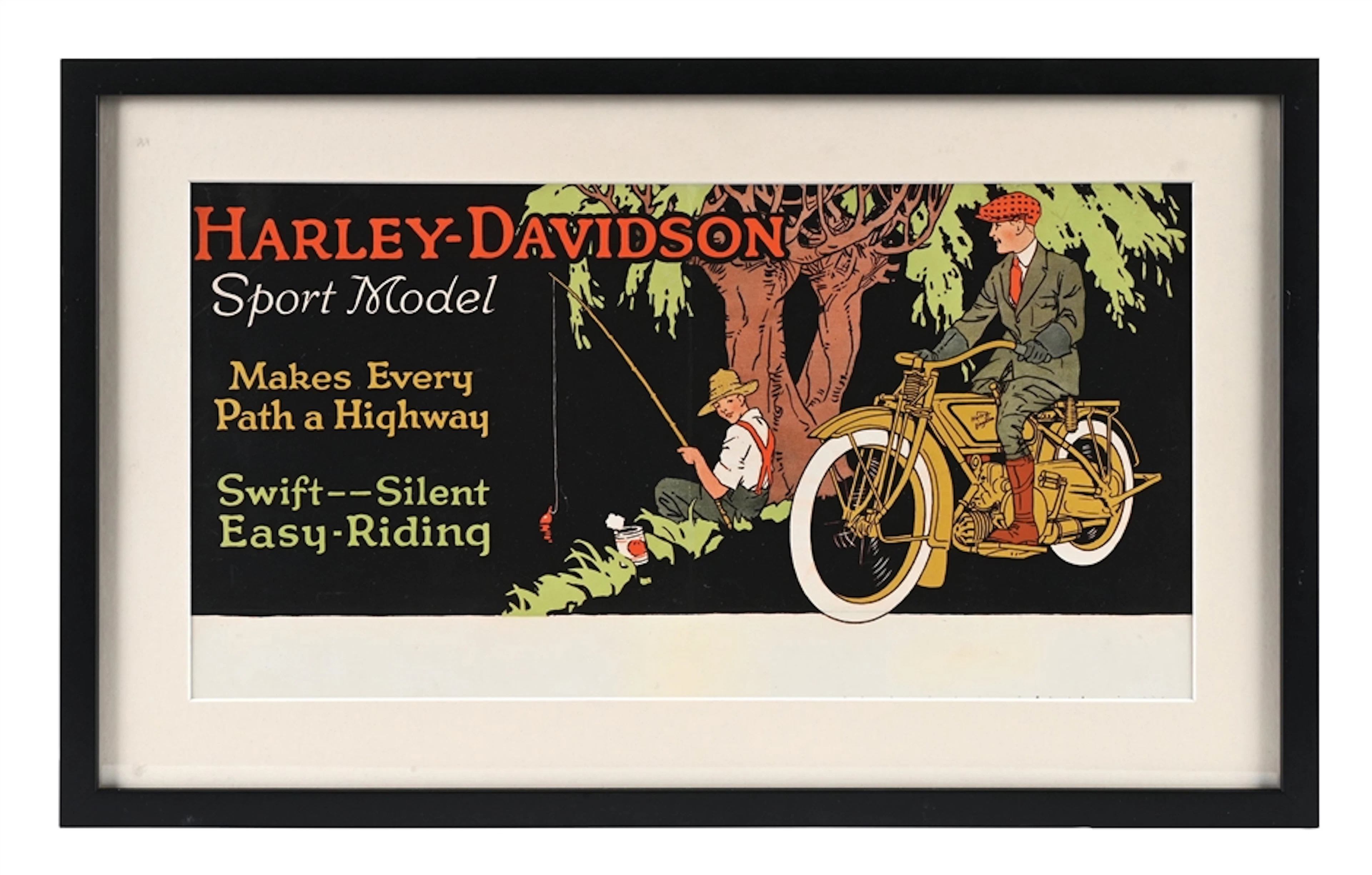 HARLEY-DAVIDSON SPORT MODEL FRAMED CARDSTOCK TROLLEY CARD SIGN.