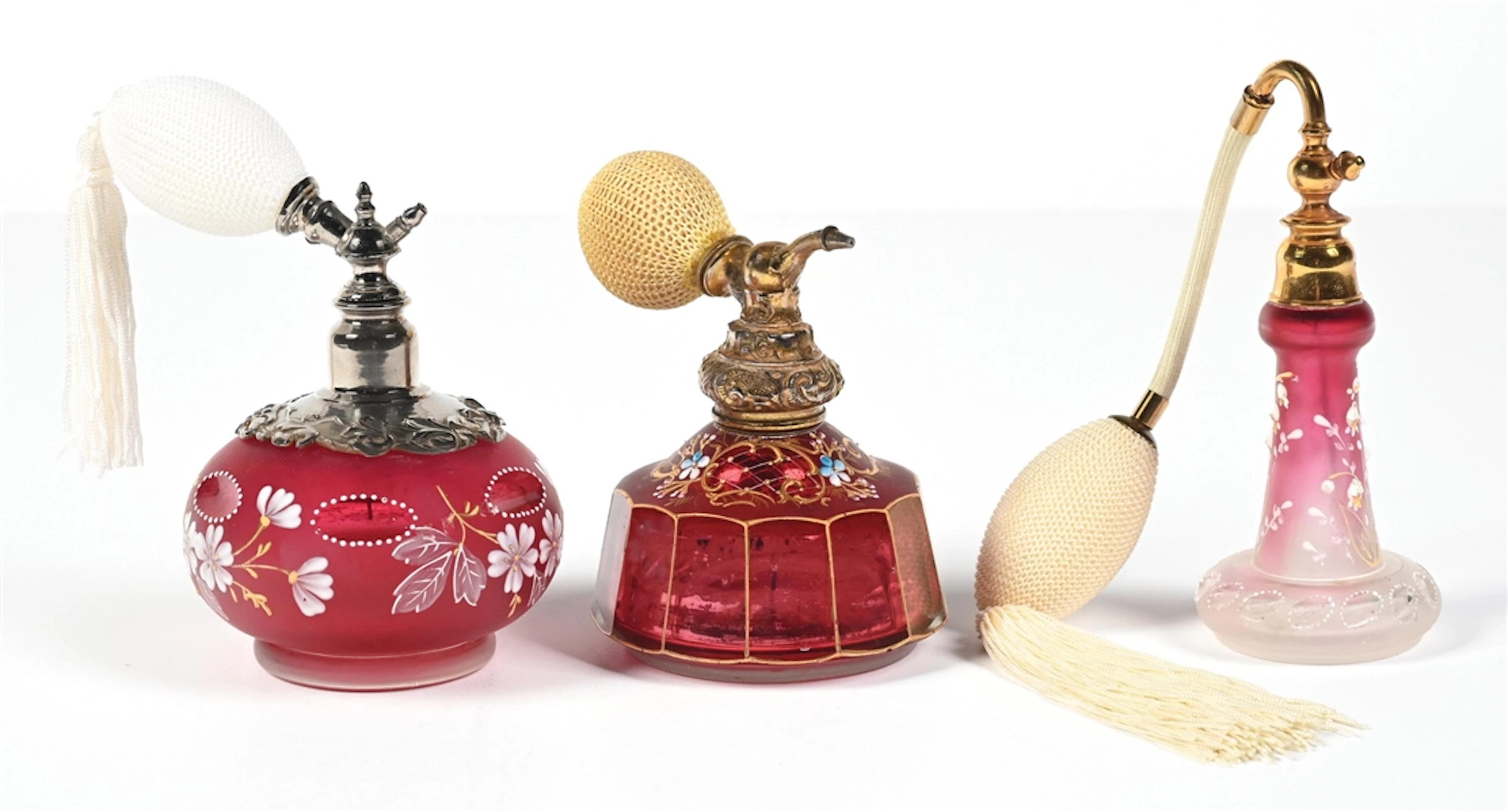 LOT OF 3: CRANBERRY GLASS PERFUMES WITH ATOMIZERS
