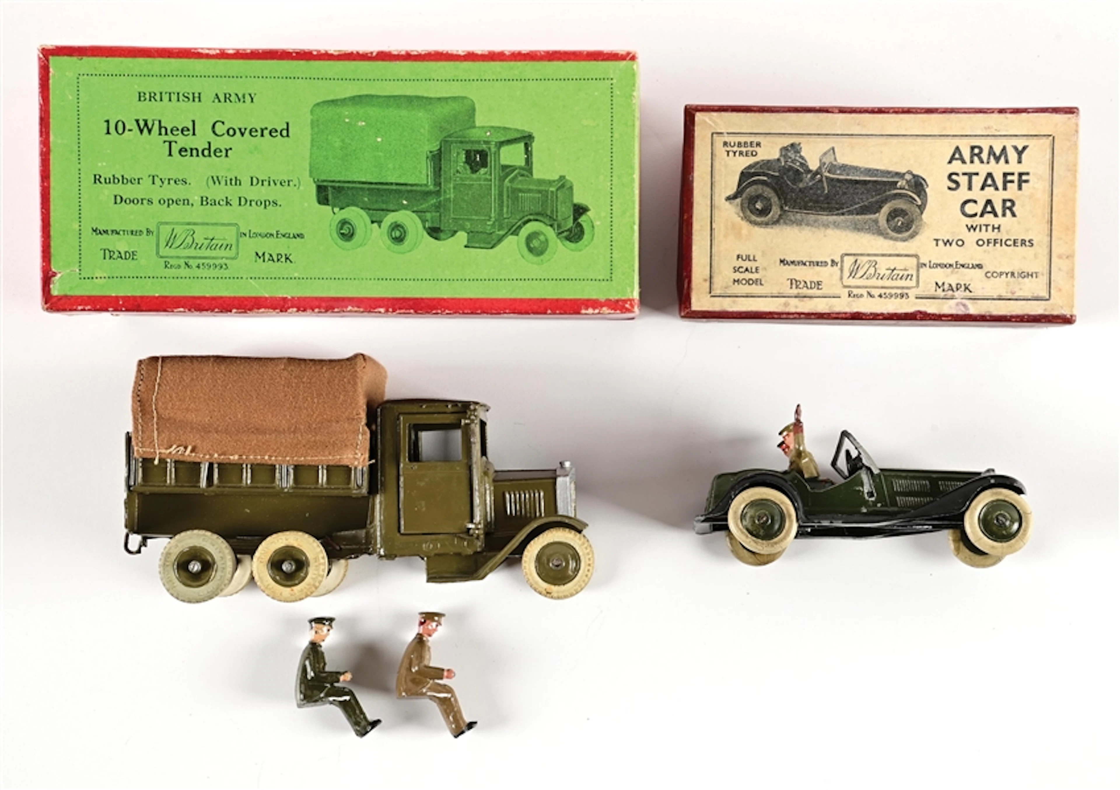 LOT OF 2: W. BRITAINS VEHICLE FIGURES IN BOXES