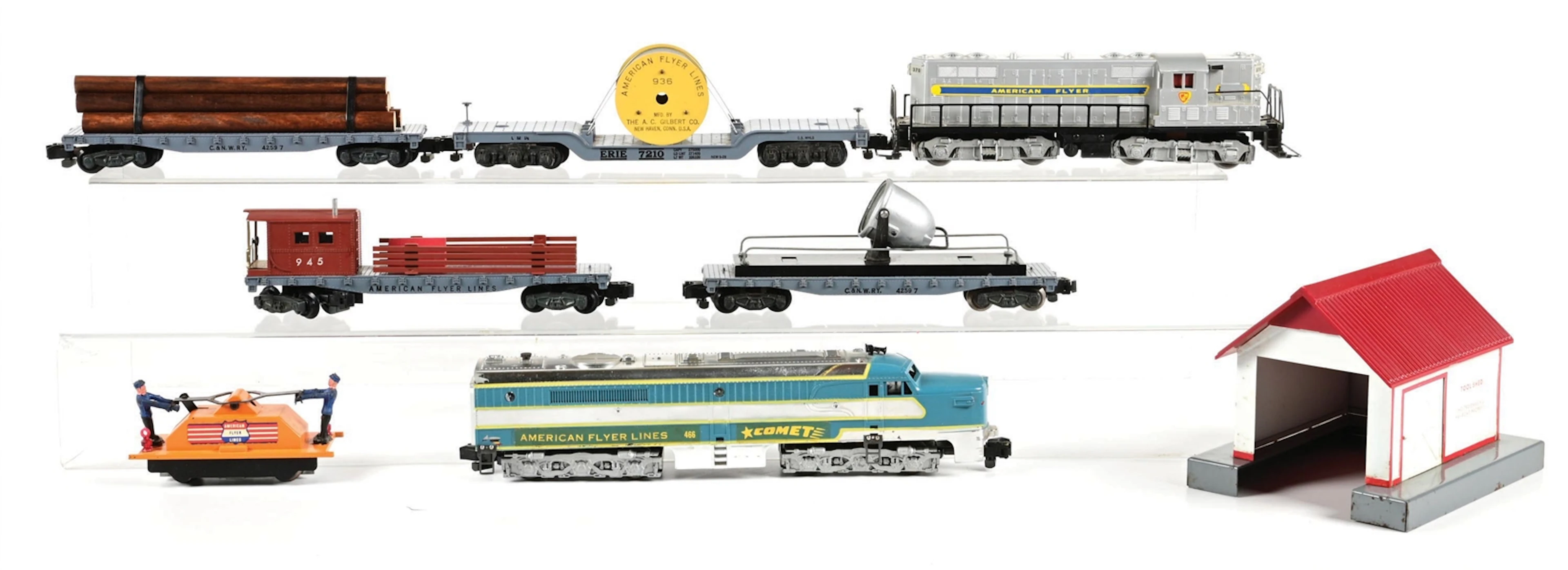 LOT OF 3: AMERICAN FLYER S-GA. NO. 370 DIESEL FREIGHT SET, NO. 466