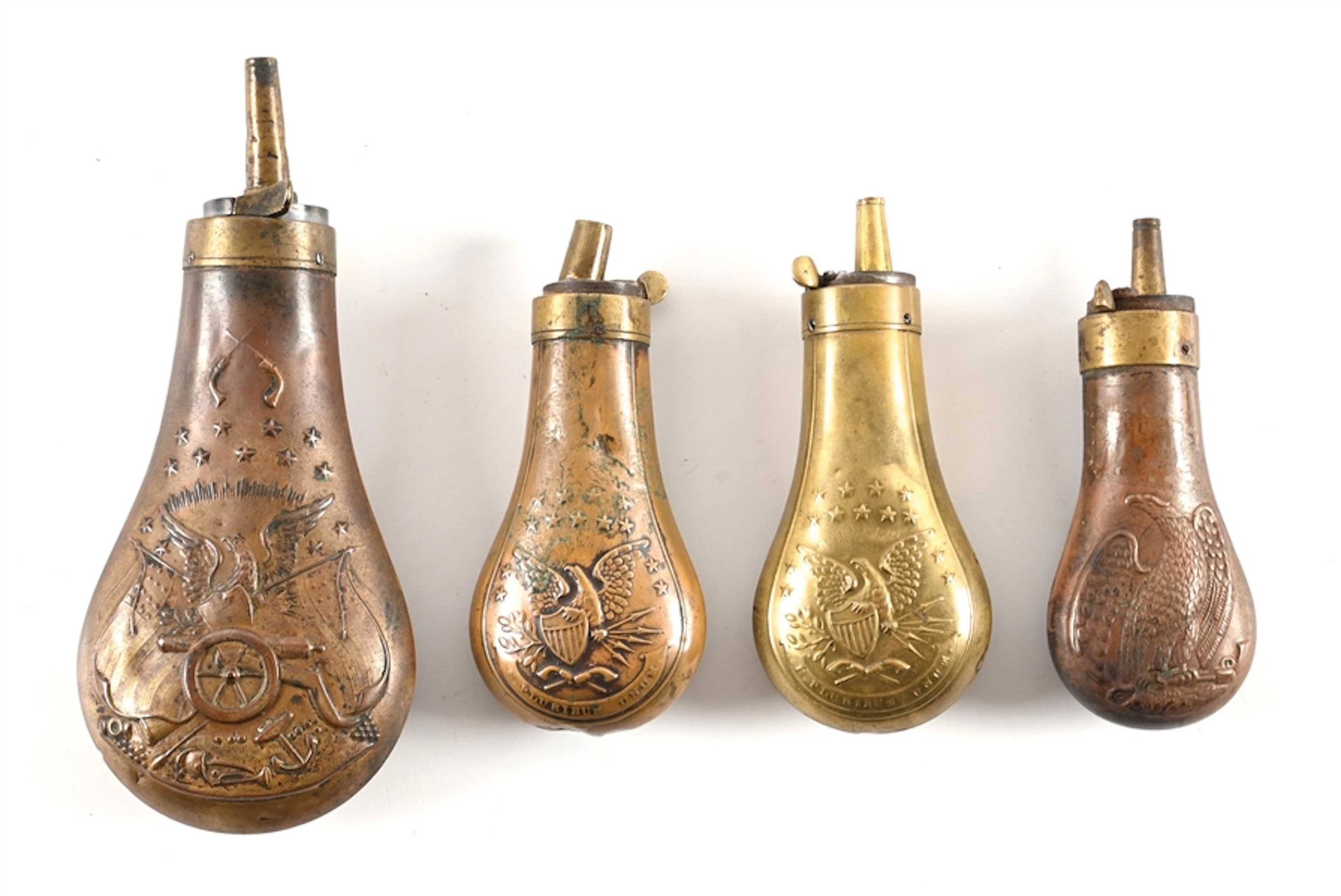LOT OF 4: COLT STYLE EAGLE FLASKS.