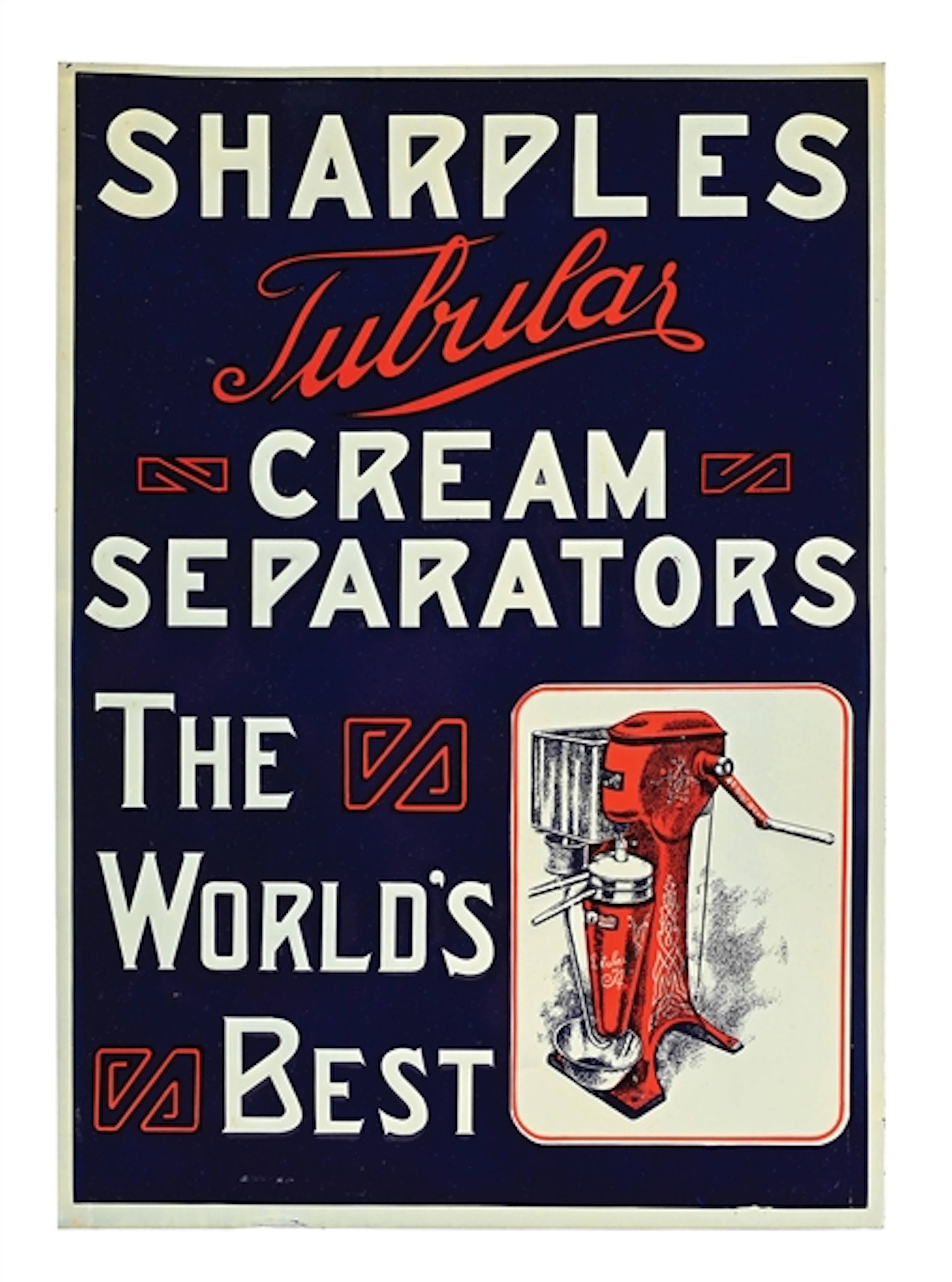 SHARPLES TUBULAR CREAM SEPARATORS THE WORLD'S BEST EMBOSSED TIN SIGN