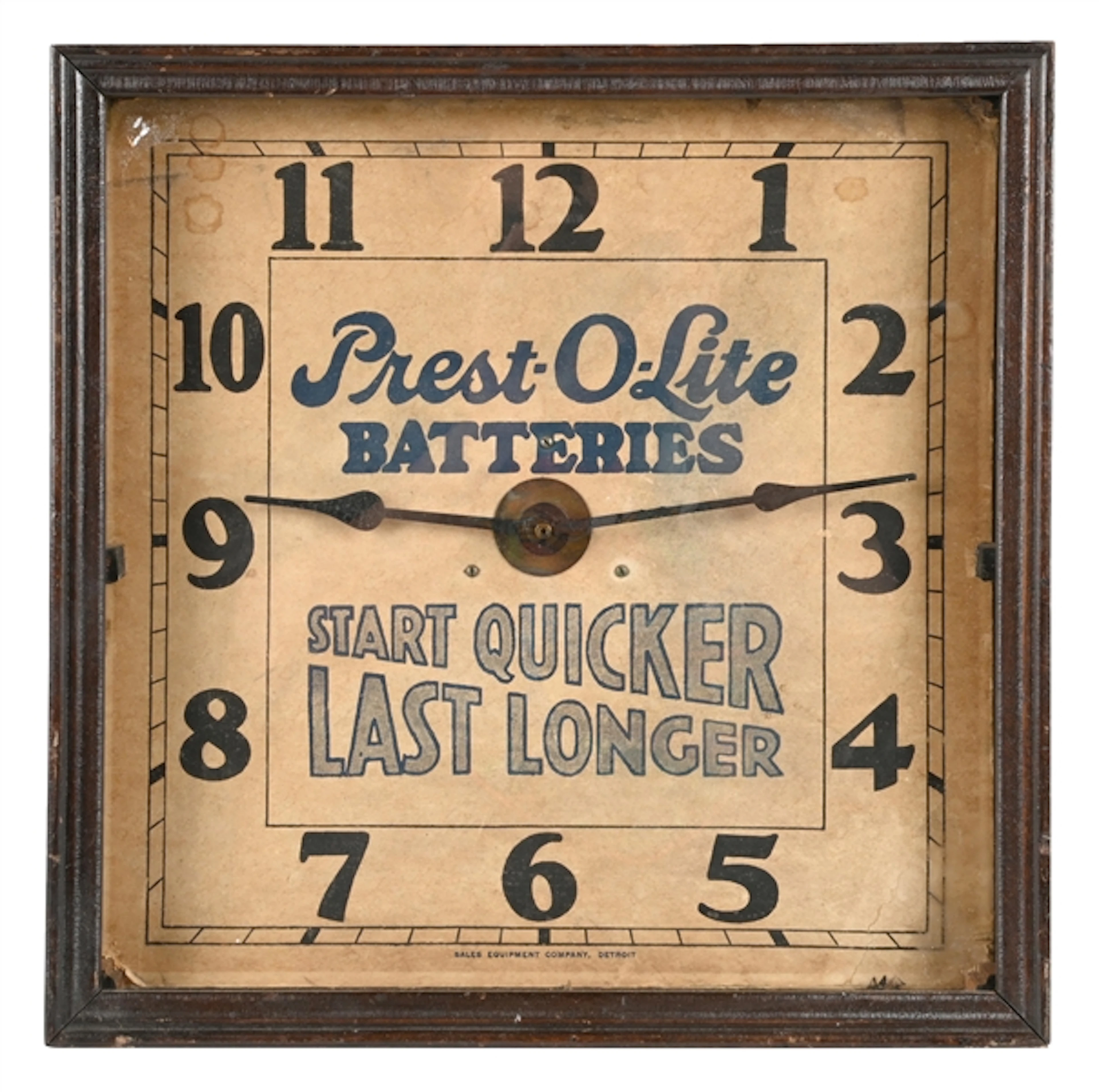 PREST-O-LITE BATTERIES START QUICKER LAST LONGER ADVERTISING CLOCK