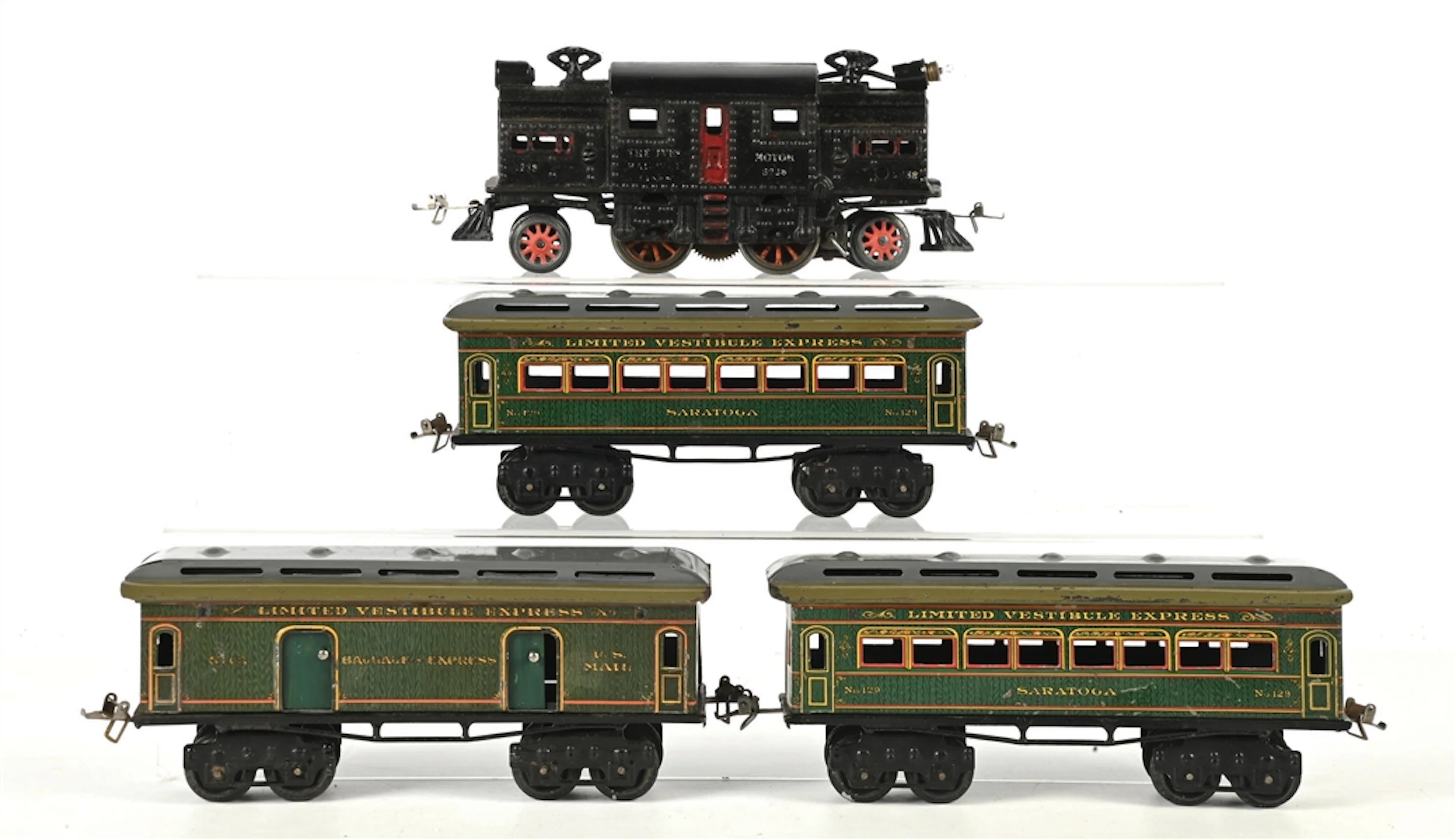 LOT OF 4: PRE-WAR IVES O-GA. NO. 3238 LOCO W/ 3 TIN LITHO LIMITED