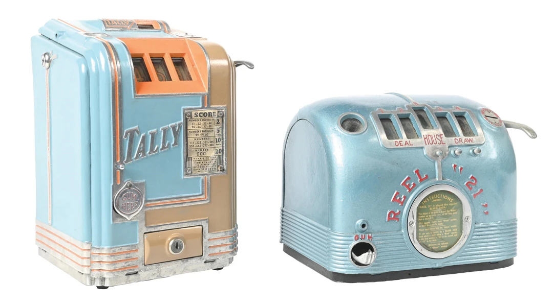 A PAIR OF TRADE STIMULATORS: 5¢ DAVAL "TALLY" AND DAVAL REEL "21"