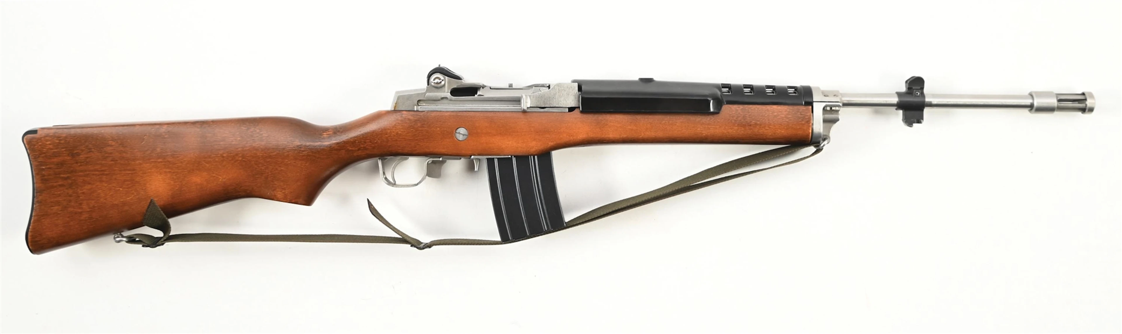(M) STAINLESS RUGER MINI-14 SEMI-AUTOMATIC RIFLE.