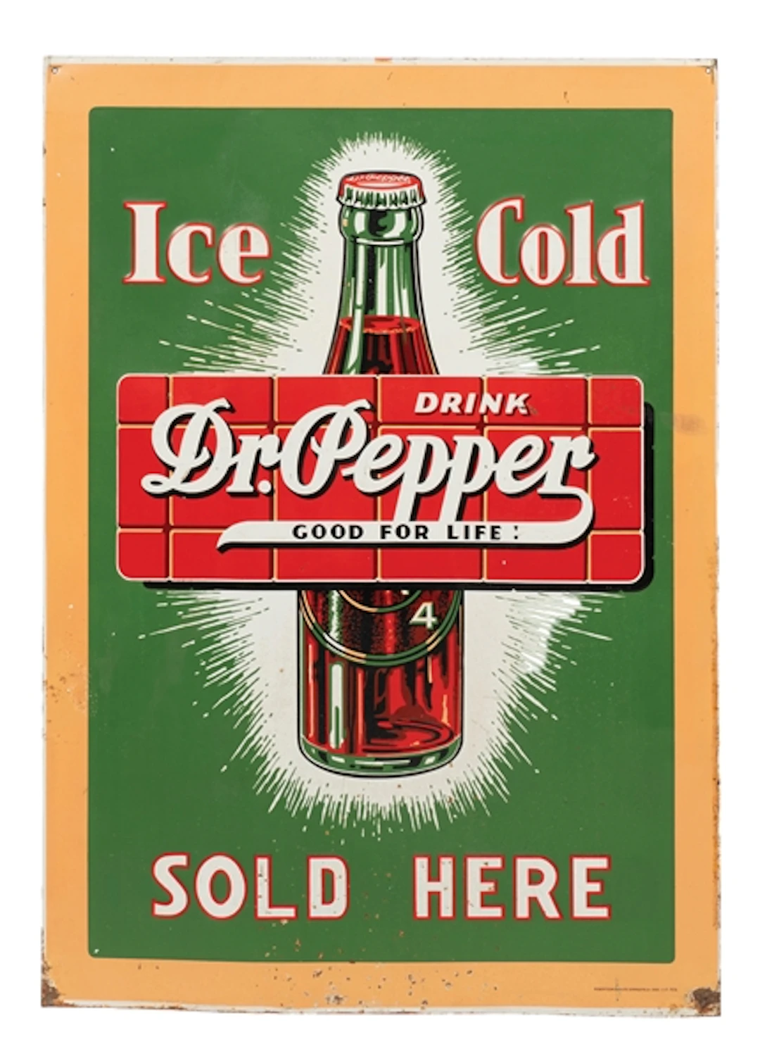 "ICE COLD DR. PEPPER SOLD HERE" SIGN WITH ORANGE FRAME