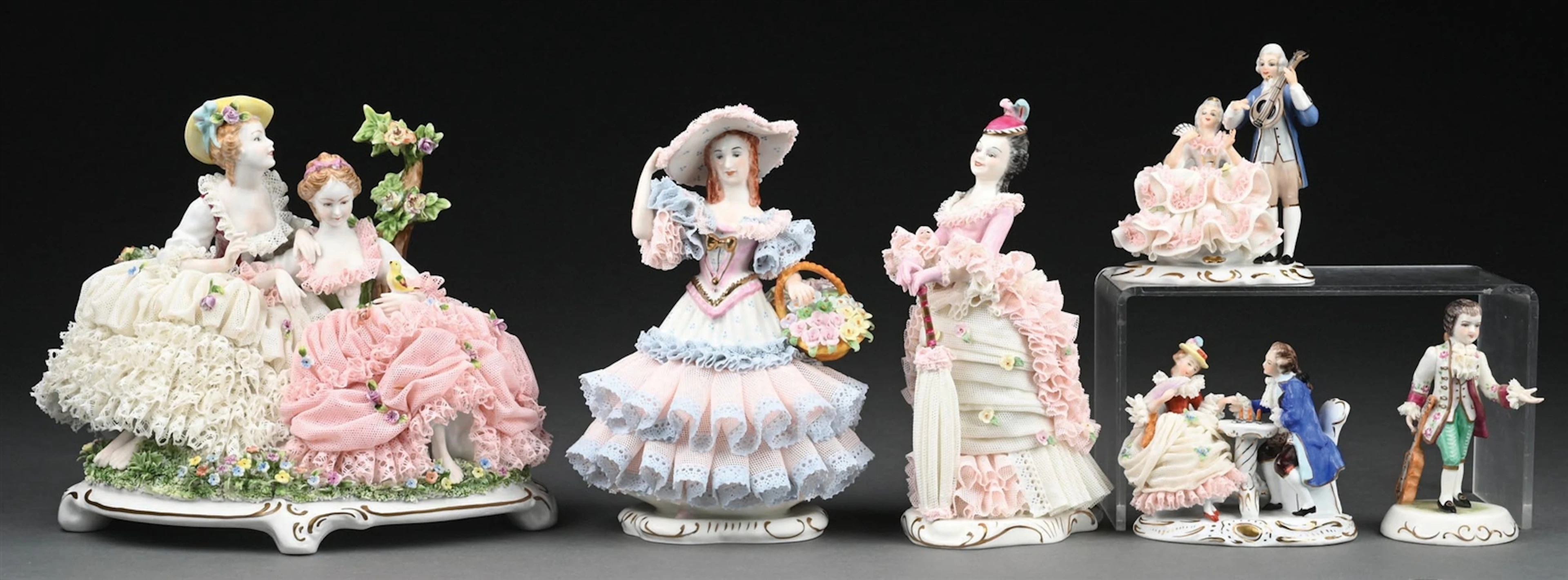 LOT OF 6: SITZENDORF GERMANY AND MULLER VOLKSTEDT IRISH DRESDEN LACE