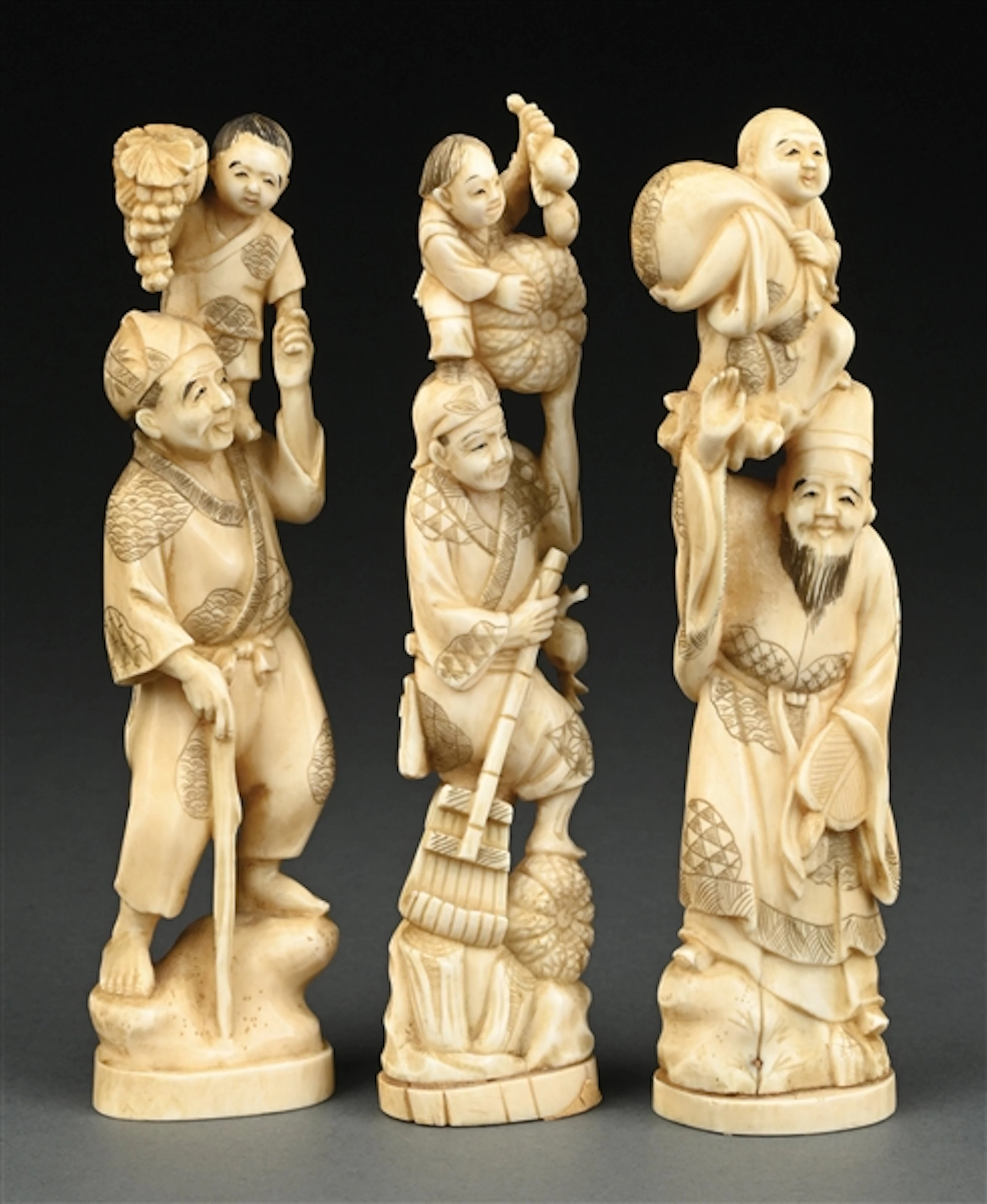 COLLECTION OF 3: JAPANESE CARVED OKIMONO FIGURES