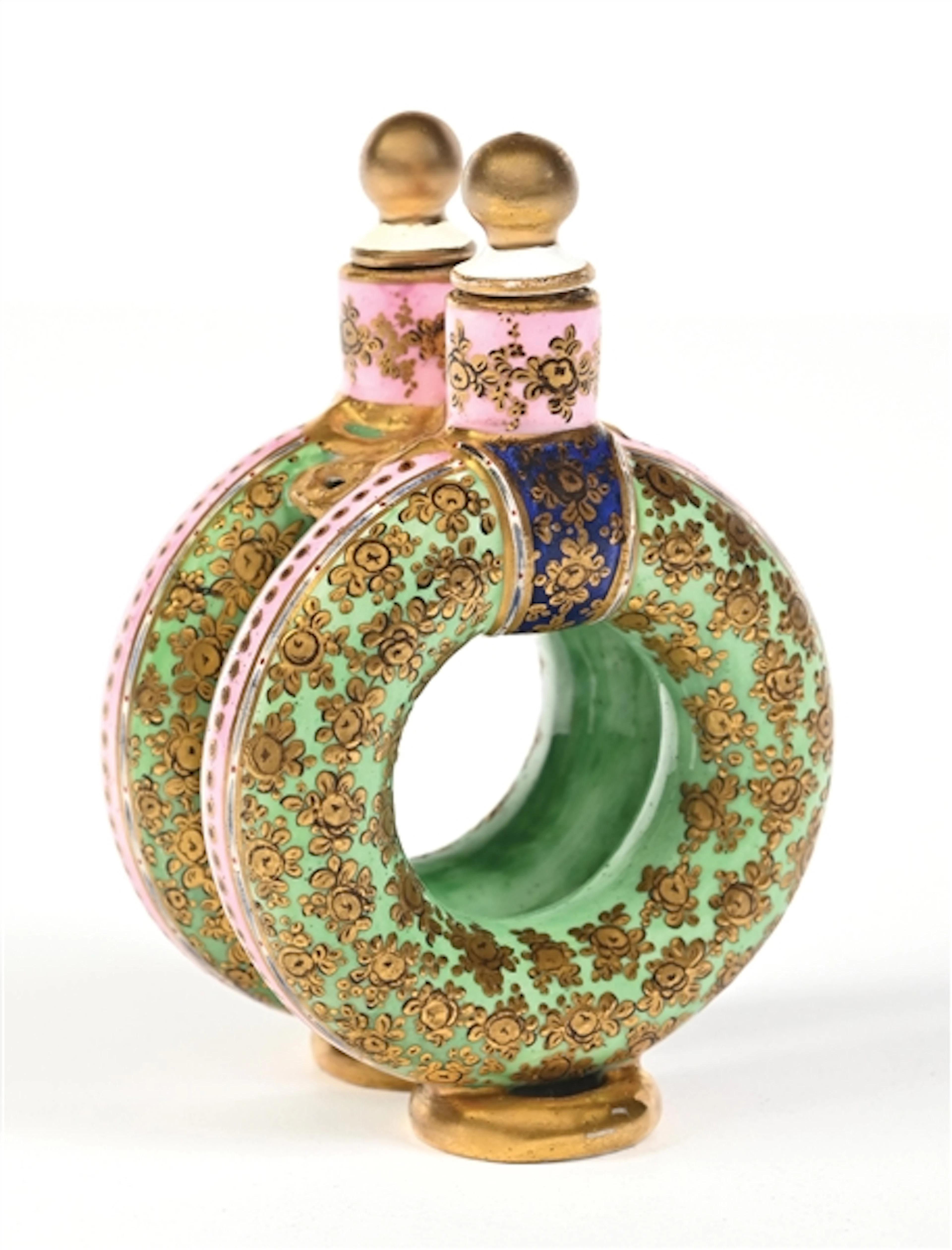 VINTAGE COALPORT CIRCULAR ENAMELED PERFUME BOTTLE