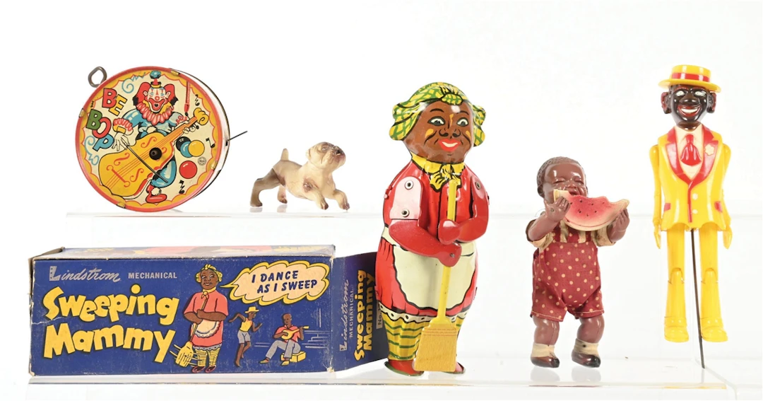 LOT OF 3: MECHANICAL "SWEEPING MAMMY", POOR PETE & BITING DOG CELLULOID