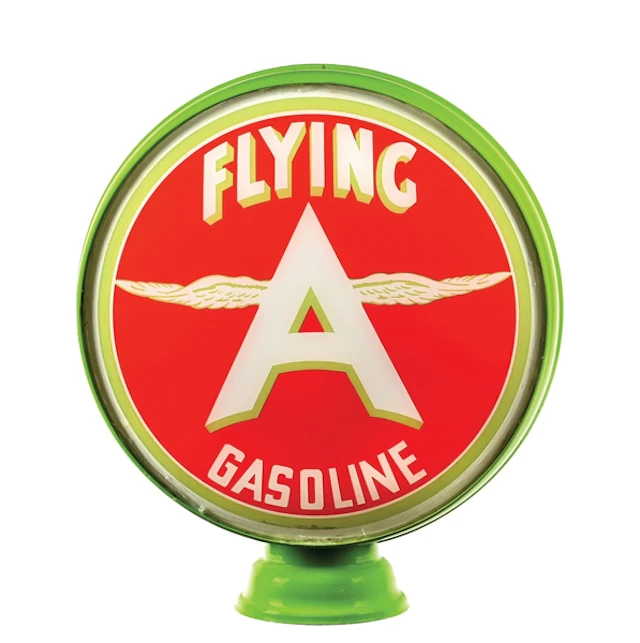 RARE ASSOCIATED FLYING A GASOLINE SINGLE 15" GLOBE LENS ON LOW PROFILE