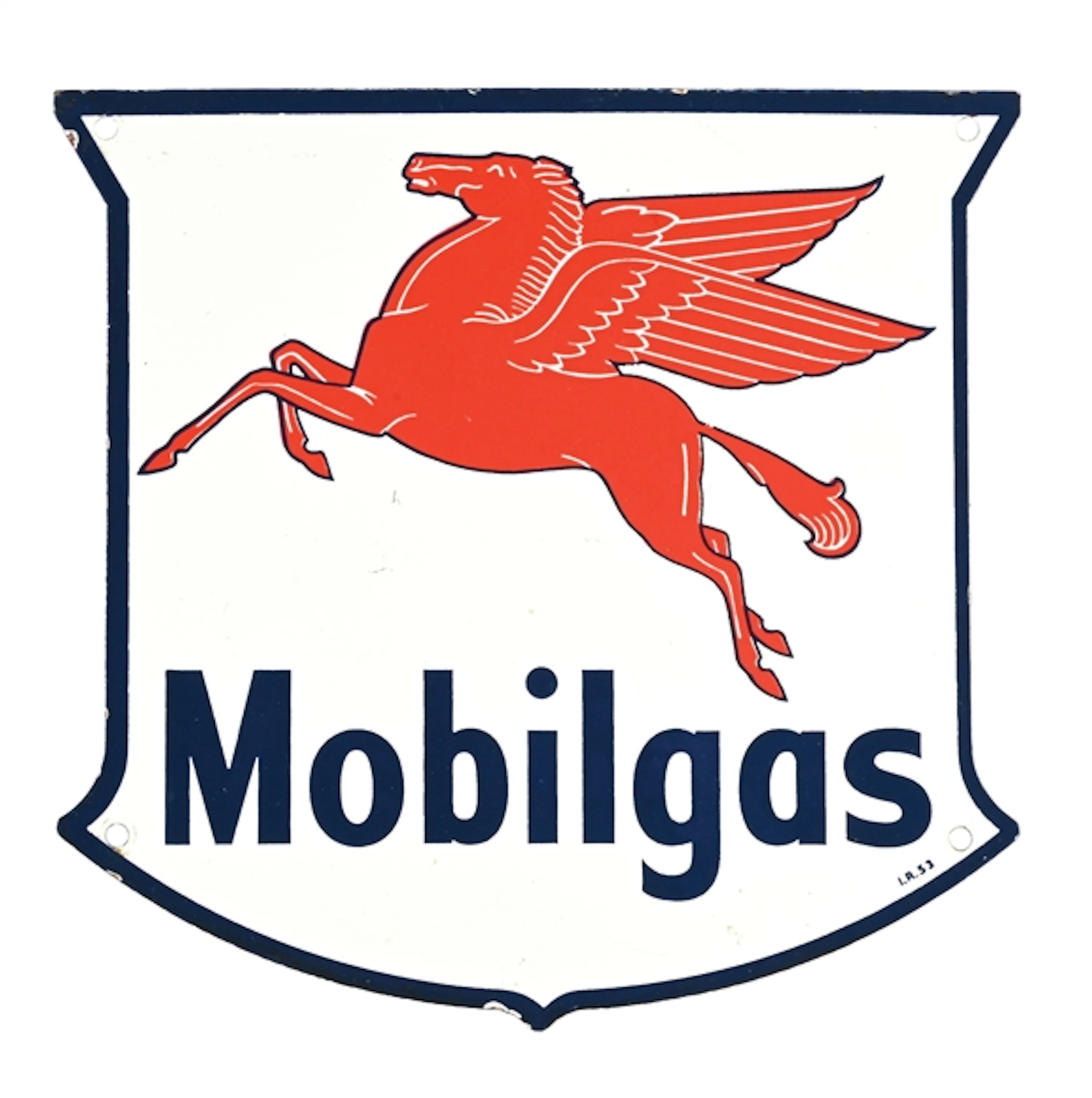 MOBILGAS PORCELAIN SHIELD SIGN WITH PEGASUS GRAPHIC