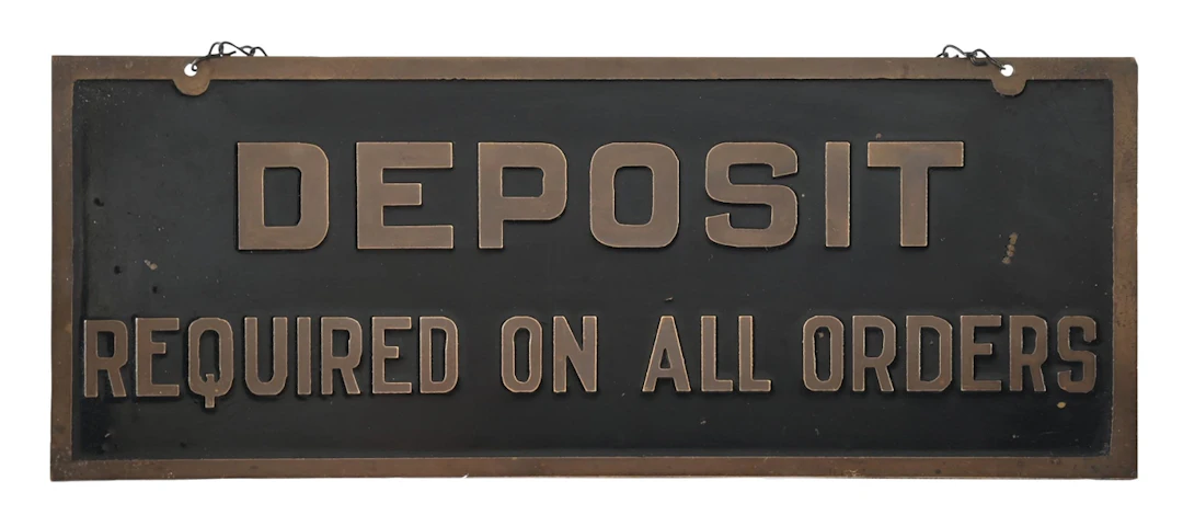 DEPOSIT REQUIRED ON ALL ORDERS STAMPED BRASS SIGN W/ ORIGINAL METAL CHAIN
