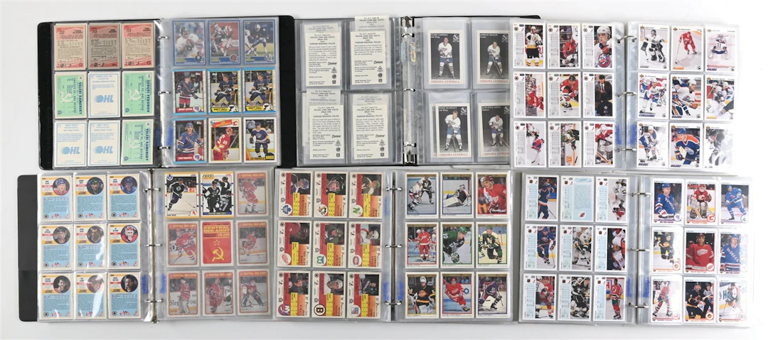 LOT OF 7: 6 BINDERS OF HOCKEY TRADING CARDS & 1 PANEL OF UNCUTS