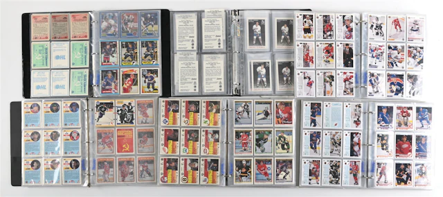 LOT OF 7: 6 BINDERS OF HOCKEY TRADING CARDS & 1 PANEL OF UNCUTS