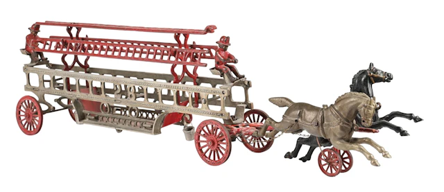 HUBLEY MFG. CO. LARGE CAST IRON HORSE-DRAWN HOOK AND LADDER 126 WAGON