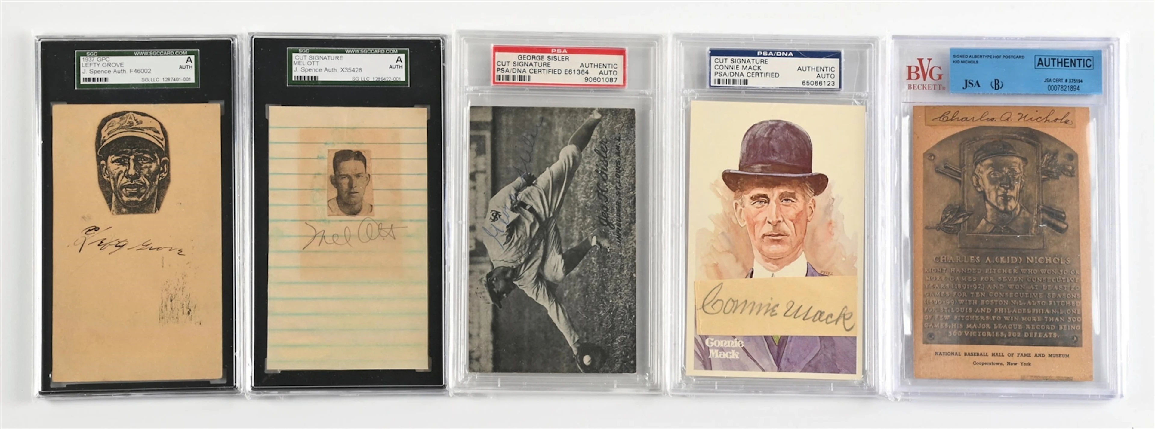 LOT OF 5: CUT AUTOGRAPH, INCLUDING OTT, MACK AND NICHOLS