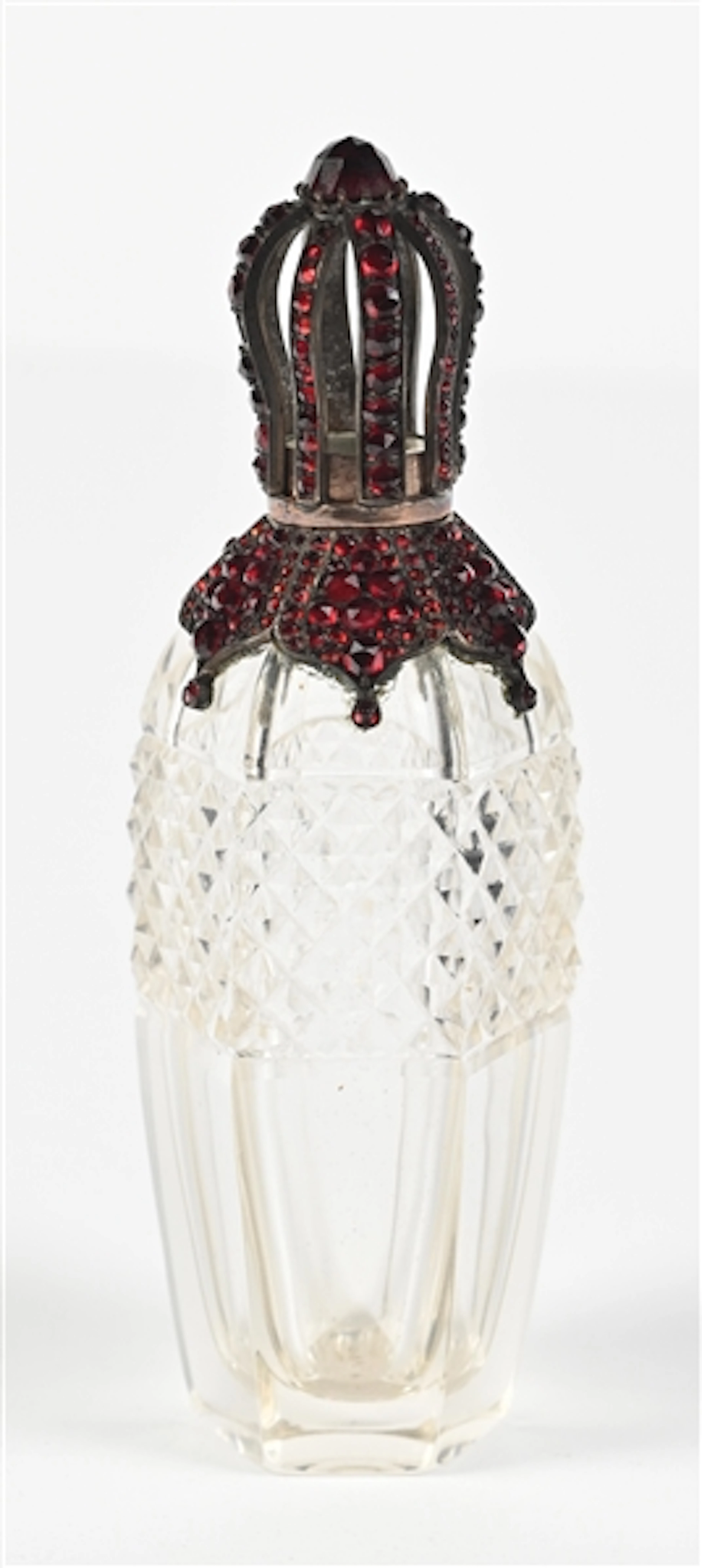 MINIATURE JEWELED GARNET CROWN PERFUME BOTTLE