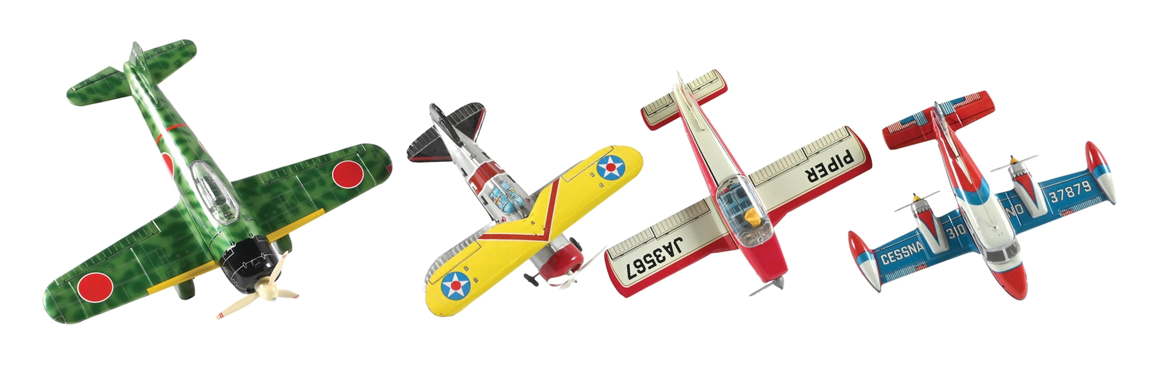 LOT OF 4: JAPANESE TIN LITHO FRICTION AND BATTERY POWERED TOY AIRPLANES