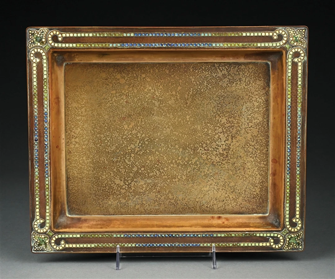 TIFFANY STUDIOS BRONZE TRAY W/ ENAMEL