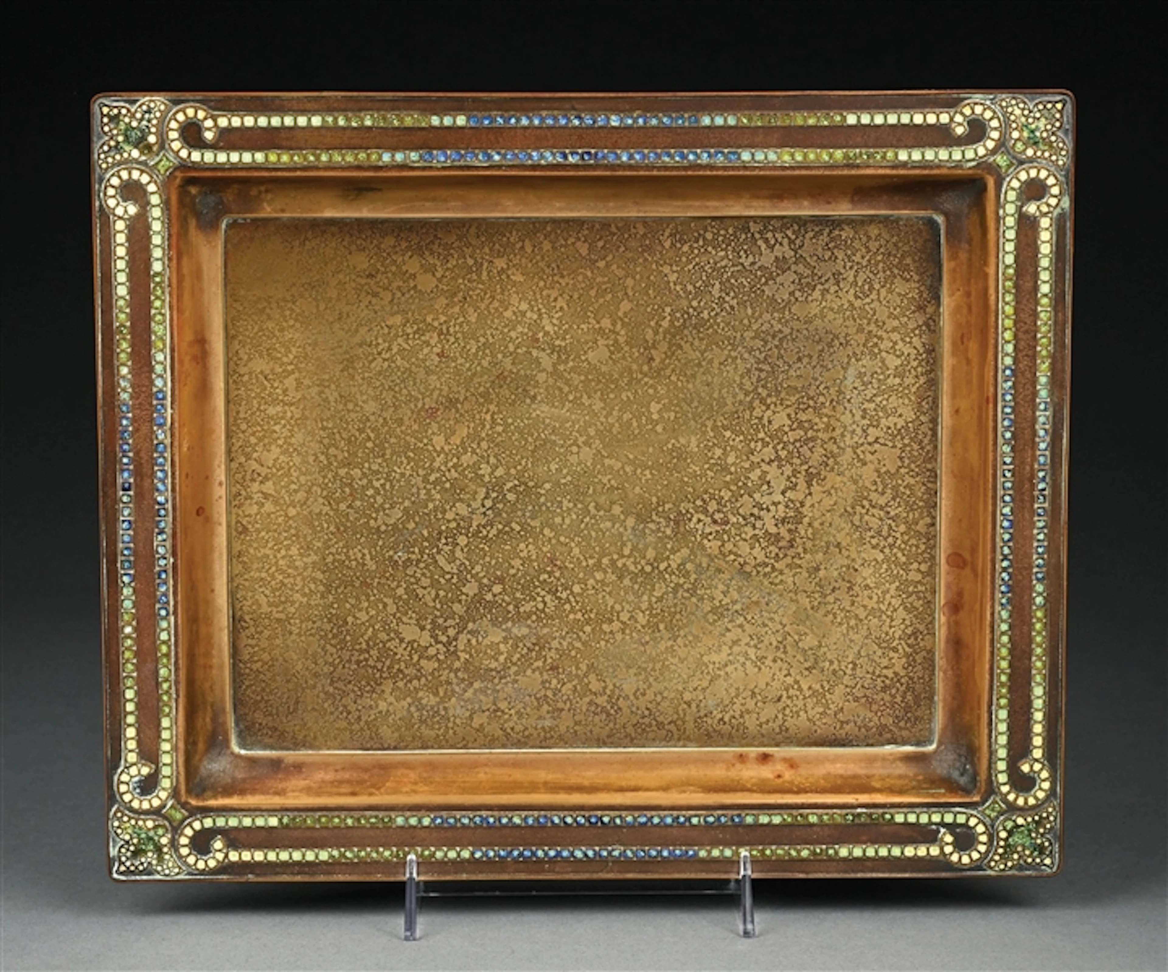 TIFFANY STUDIOS BRONZE TRAY W/ ENAMEL