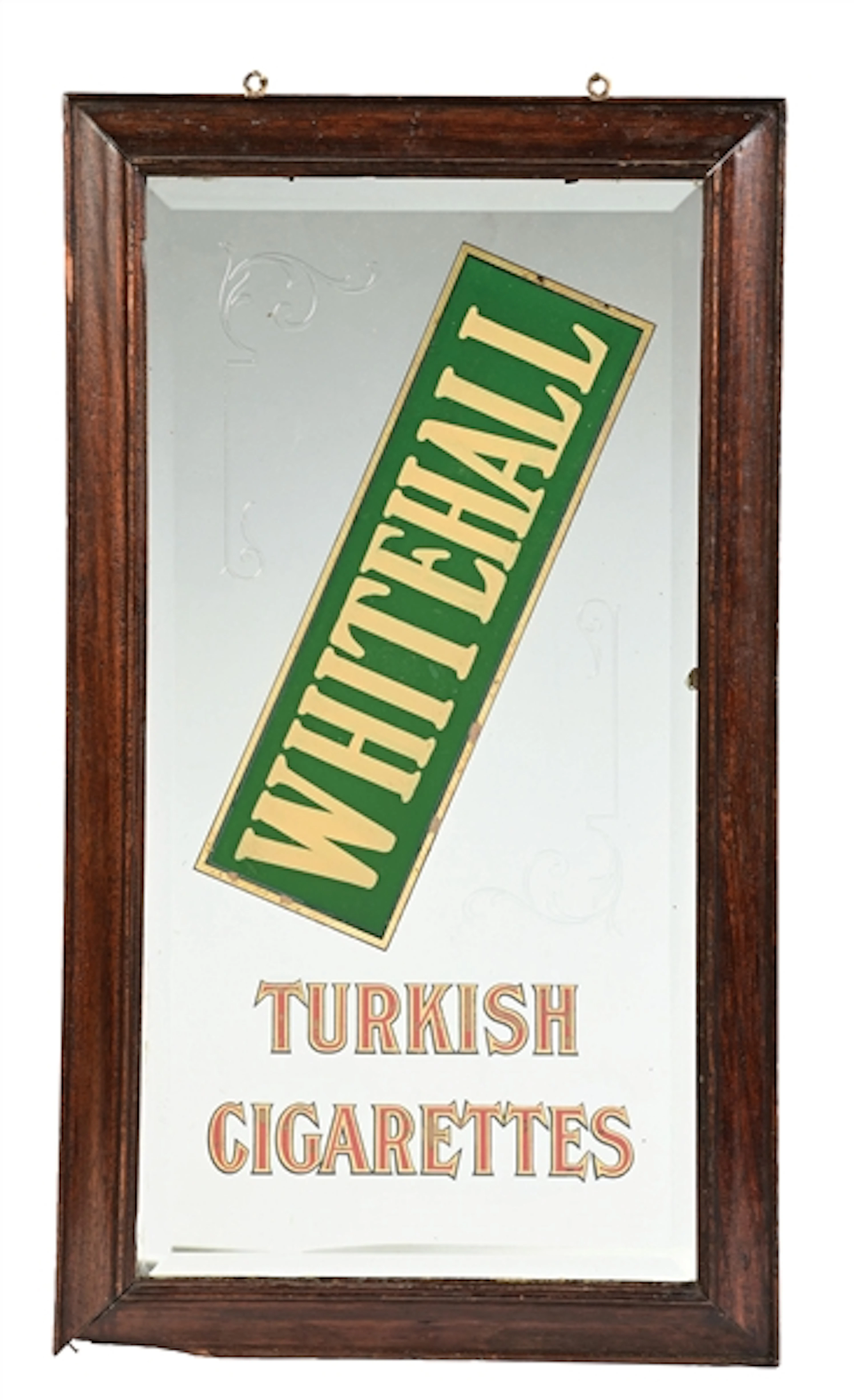 WHITEHALL TURKISH CIGARETTES REVERSE PAINTED ADVERTISING MIRROR